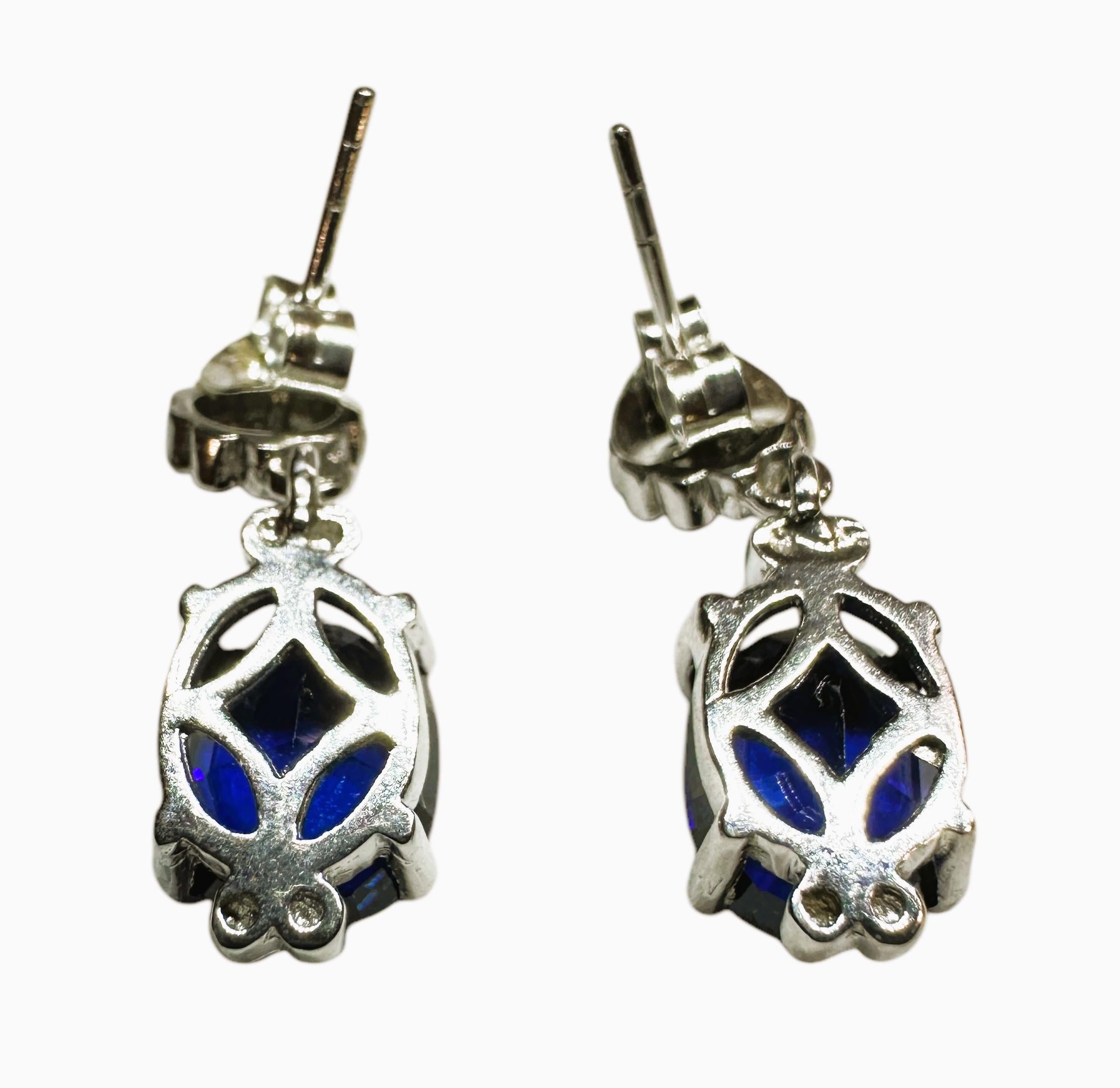 New African 8.70 Carat  Blue Sapphire Post Dangle Sterling Earrings For Sale 3