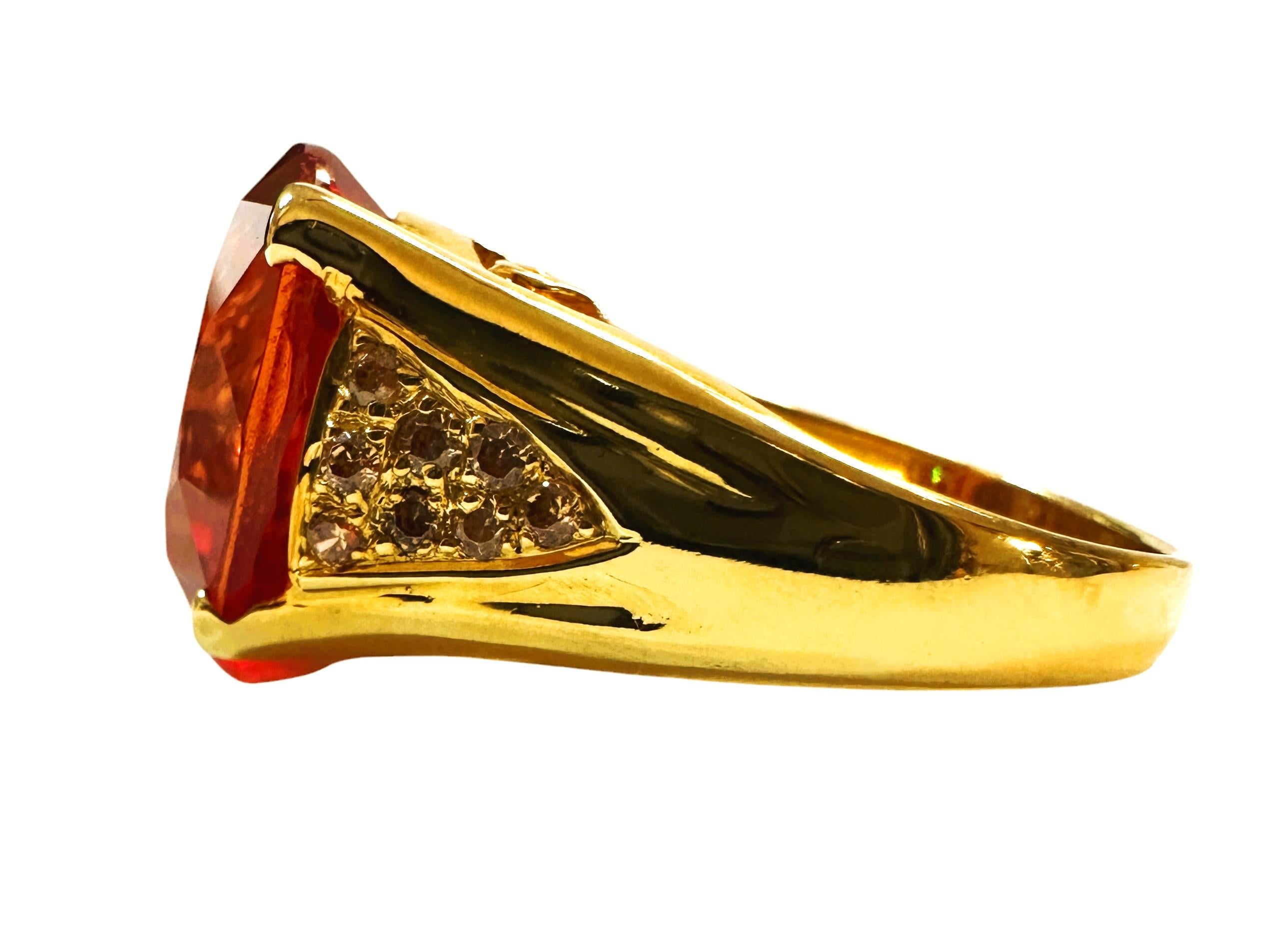 Art Deco New African 8.8 ct Orange & Diamond cut Champagne Sapphire YGold Sterling Ring