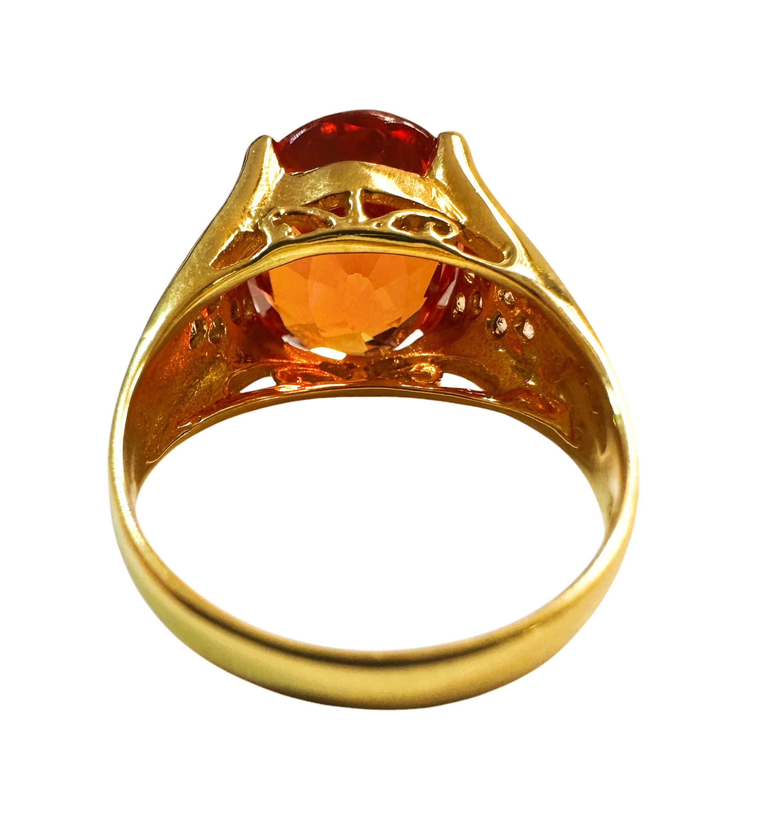 Oval Cut New African 8.8 ct Orange & Diamond cut Champagne Sapphire YGold Sterling Ring