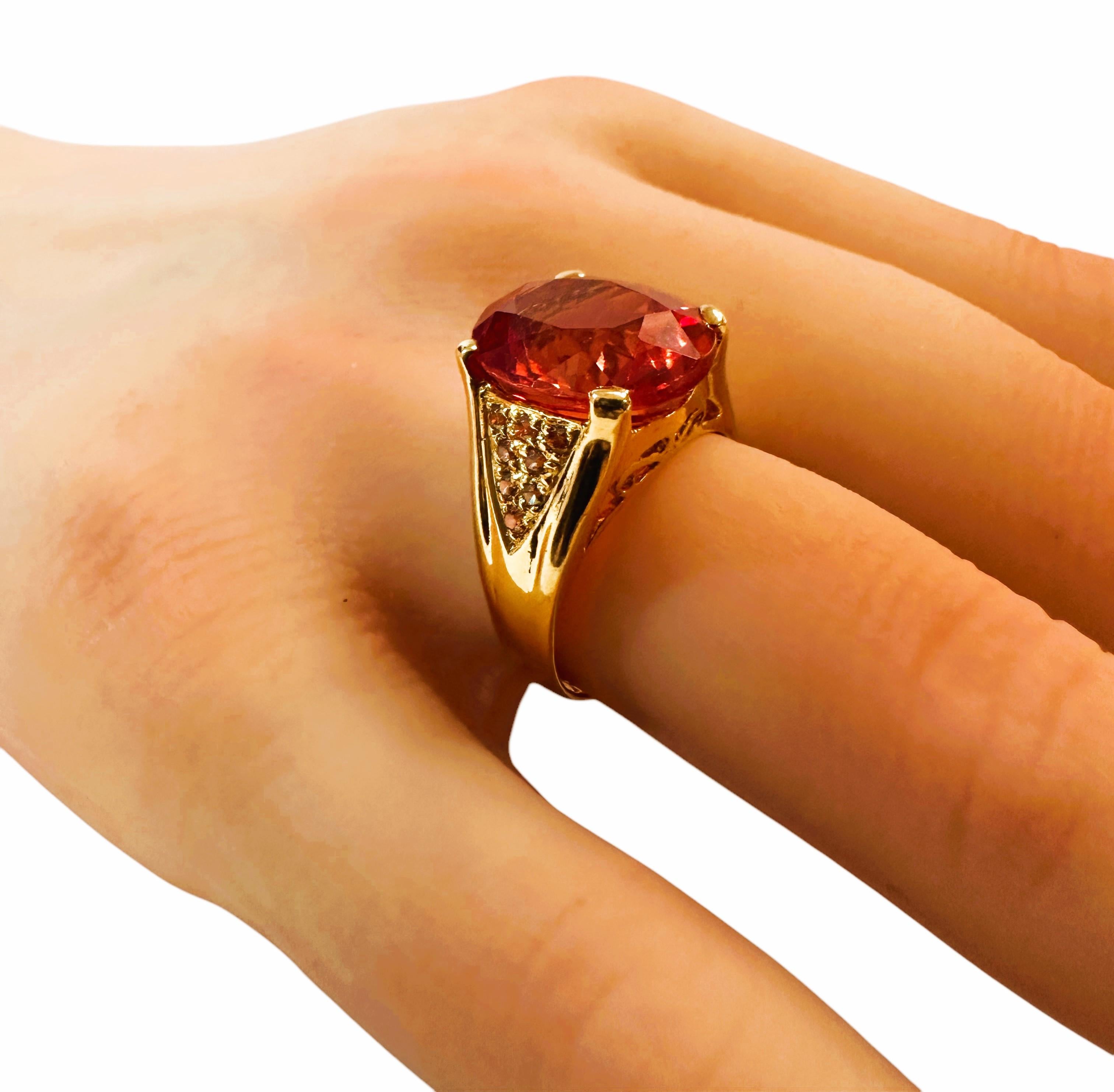 Women's New African 8.8 ct Orange & Diamond cut Champagne Sapphire YGold Sterling Ring