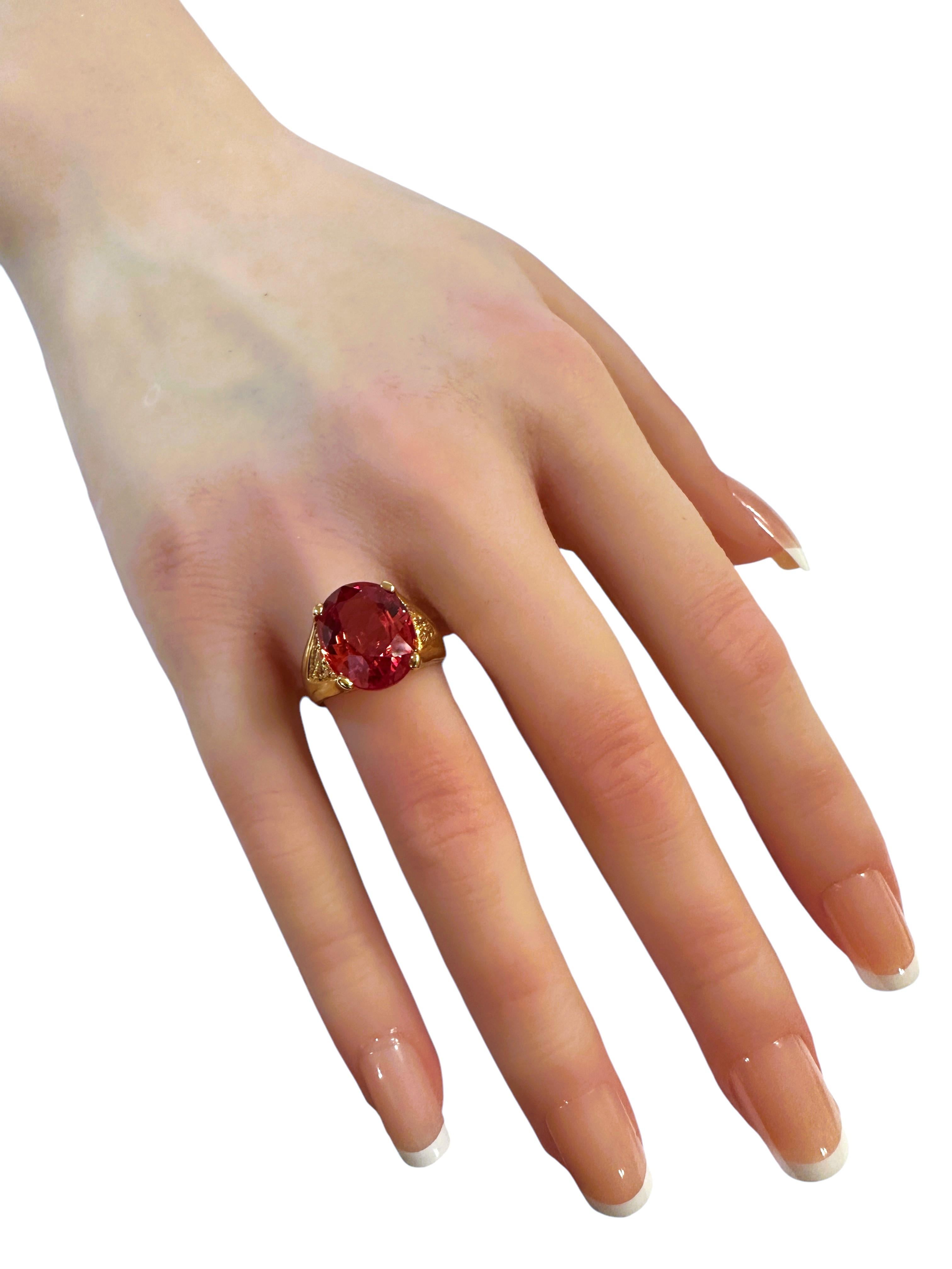 New African 8.8 ct Orange & Diamond cut Champagne Sapphire YGold Sterling Ring 1