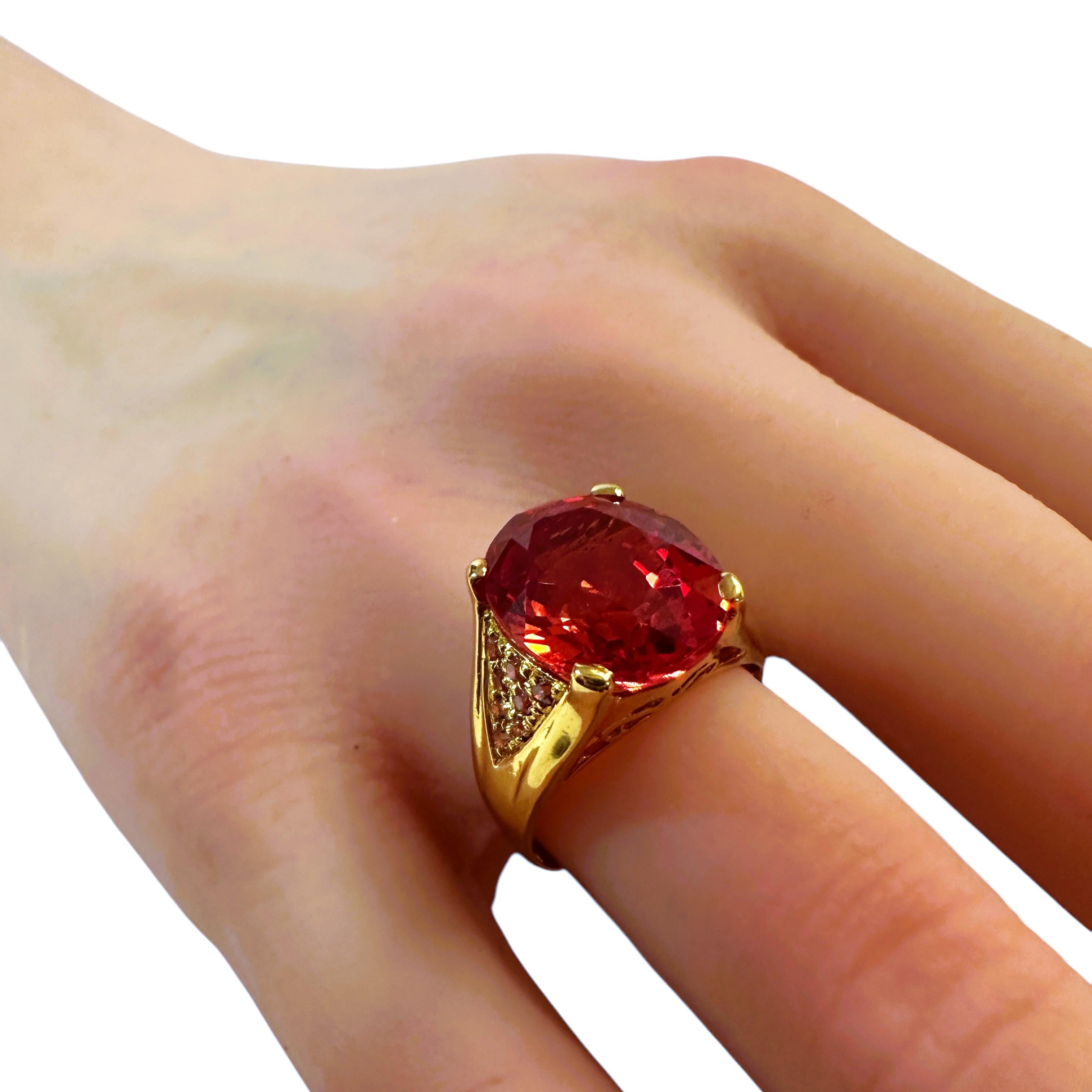 New African 8.8 ct Orange & Diamond cut Champagne Sapphire YGold Sterling Ring 2