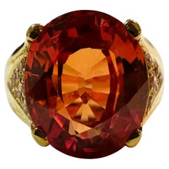 New African 8.8 ct Orange & Diamond cut Champagne Sapphire YGold Sterling Ring