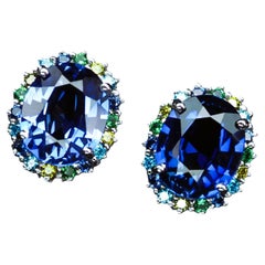 Nuevo Pendientes de plata de 9 ct Azul Real y Zafiro Azul Aqua