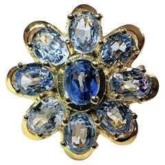 Nuevo anillo africano de 9 piedras de zafiro azul aciano de 4,9 quilates y chapado en oro