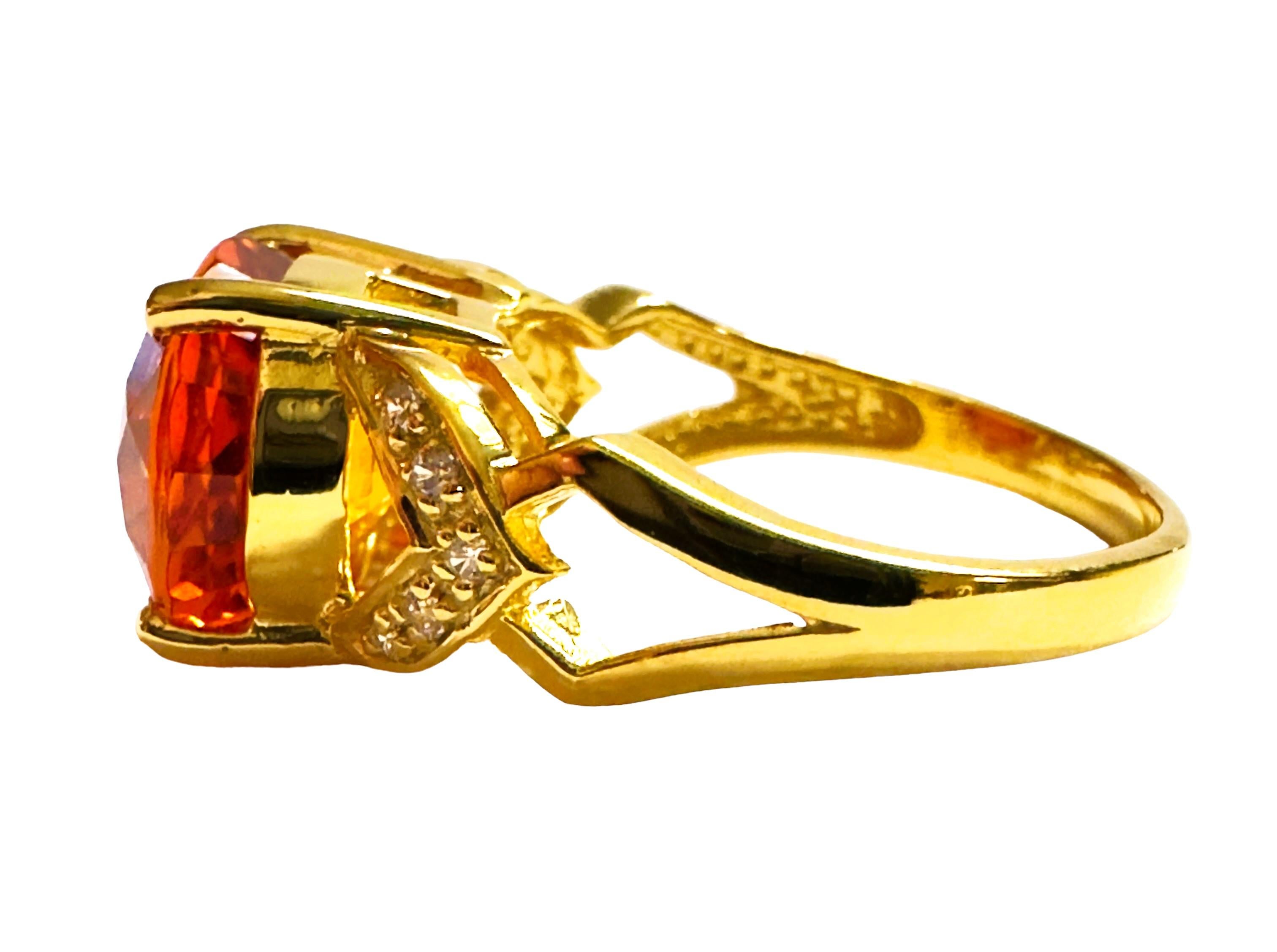 Art Deco New African 9.10 ct IF Yellow Golden Sapphire Yellow Gold Plated Sterling Ring For Sale