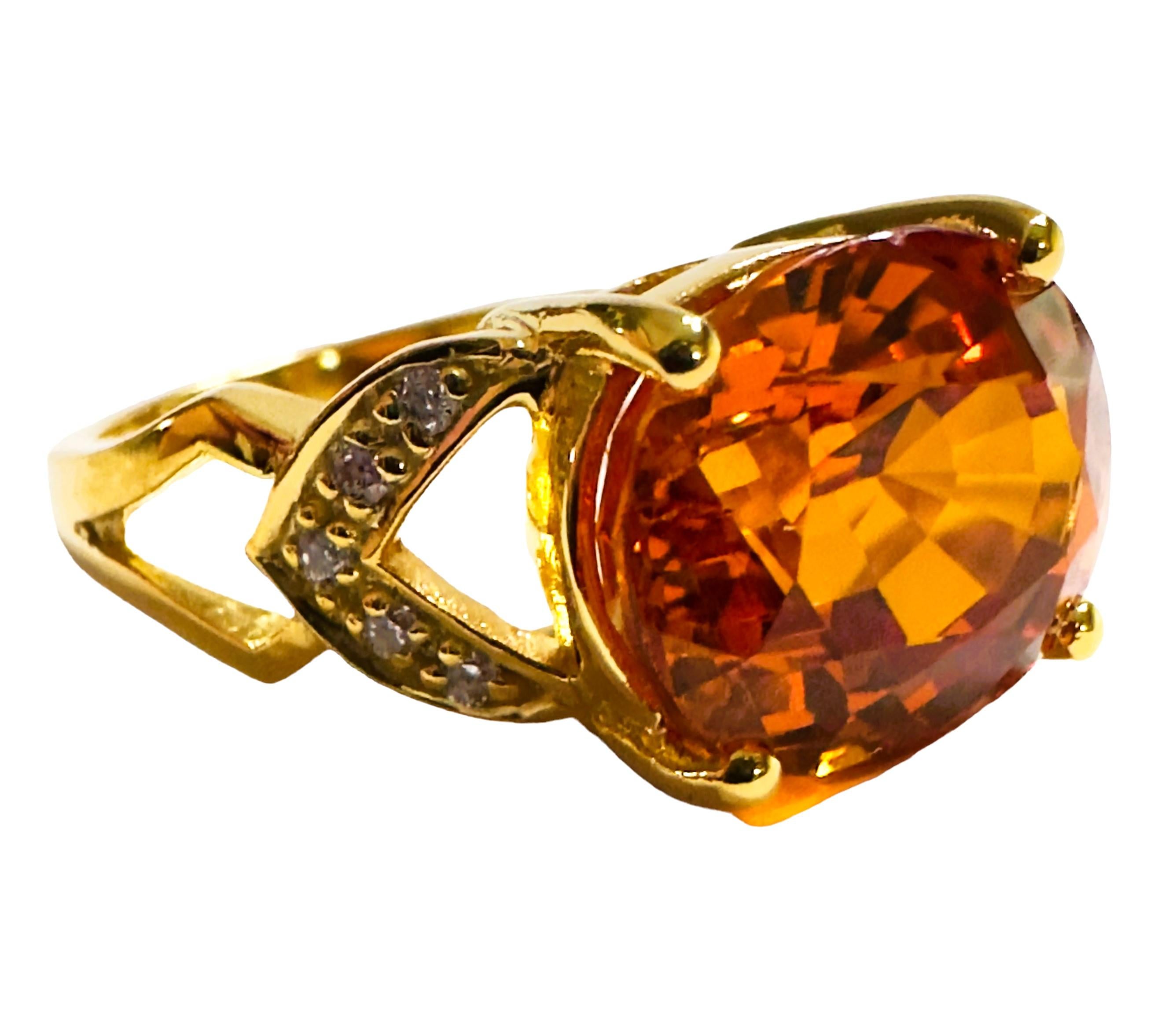 Women's New African 9.10 ct IF Yellow Golden Sapphire Yellow Gold Plated Sterling Ring For Sale