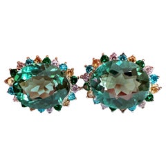 New African 9.20 Ct Bluish Green Tourmaline 
Sapphire Sterling Earrings