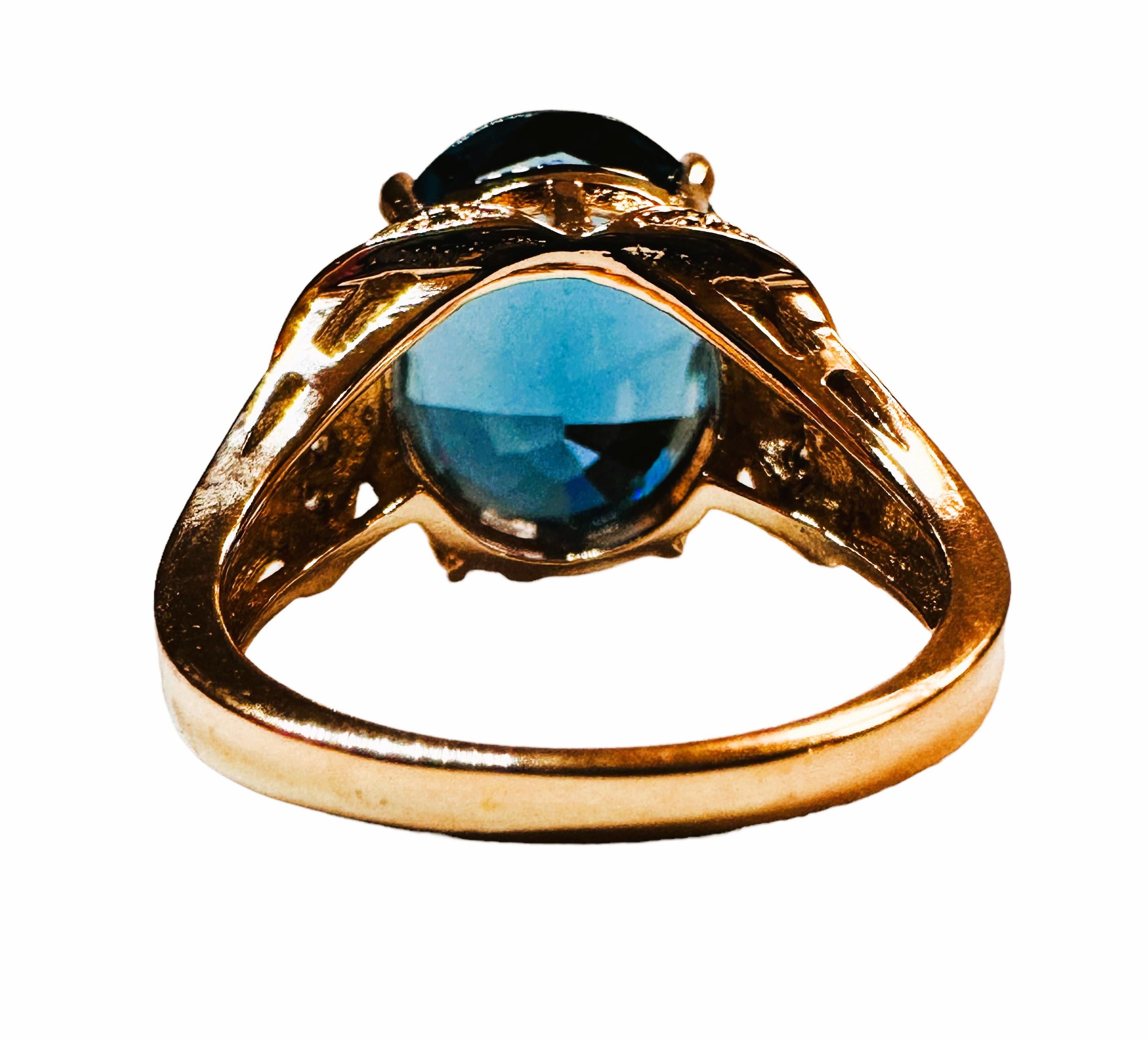 Round Cut New African 9.3 Ct London Blue Topaz & White Sapphire RGold Plated Sterling Ring