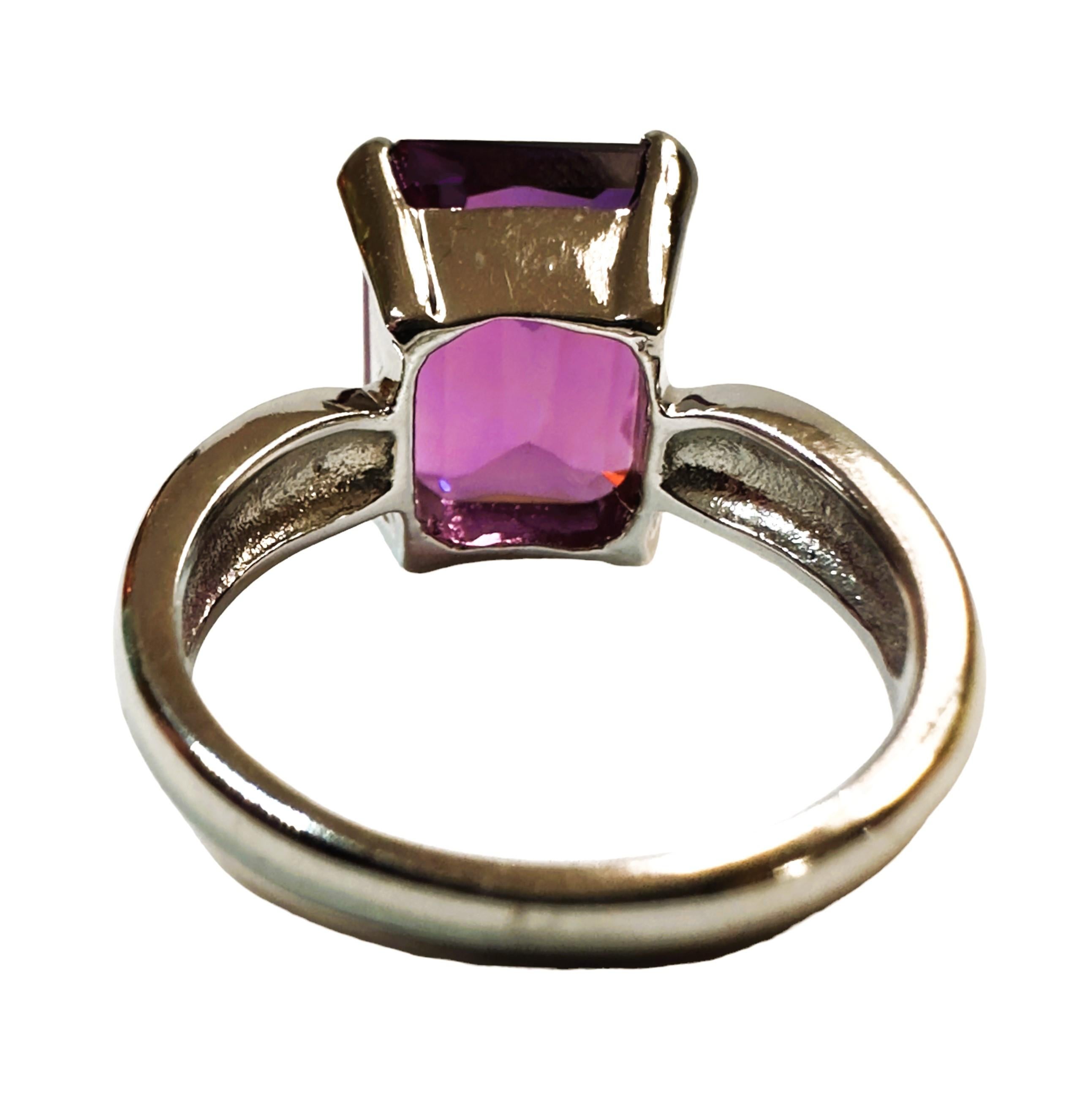 Emerald Cut New African 9.60 Ct Blue Purple Sapphire Sterling Ring Size 6.5 For Sale