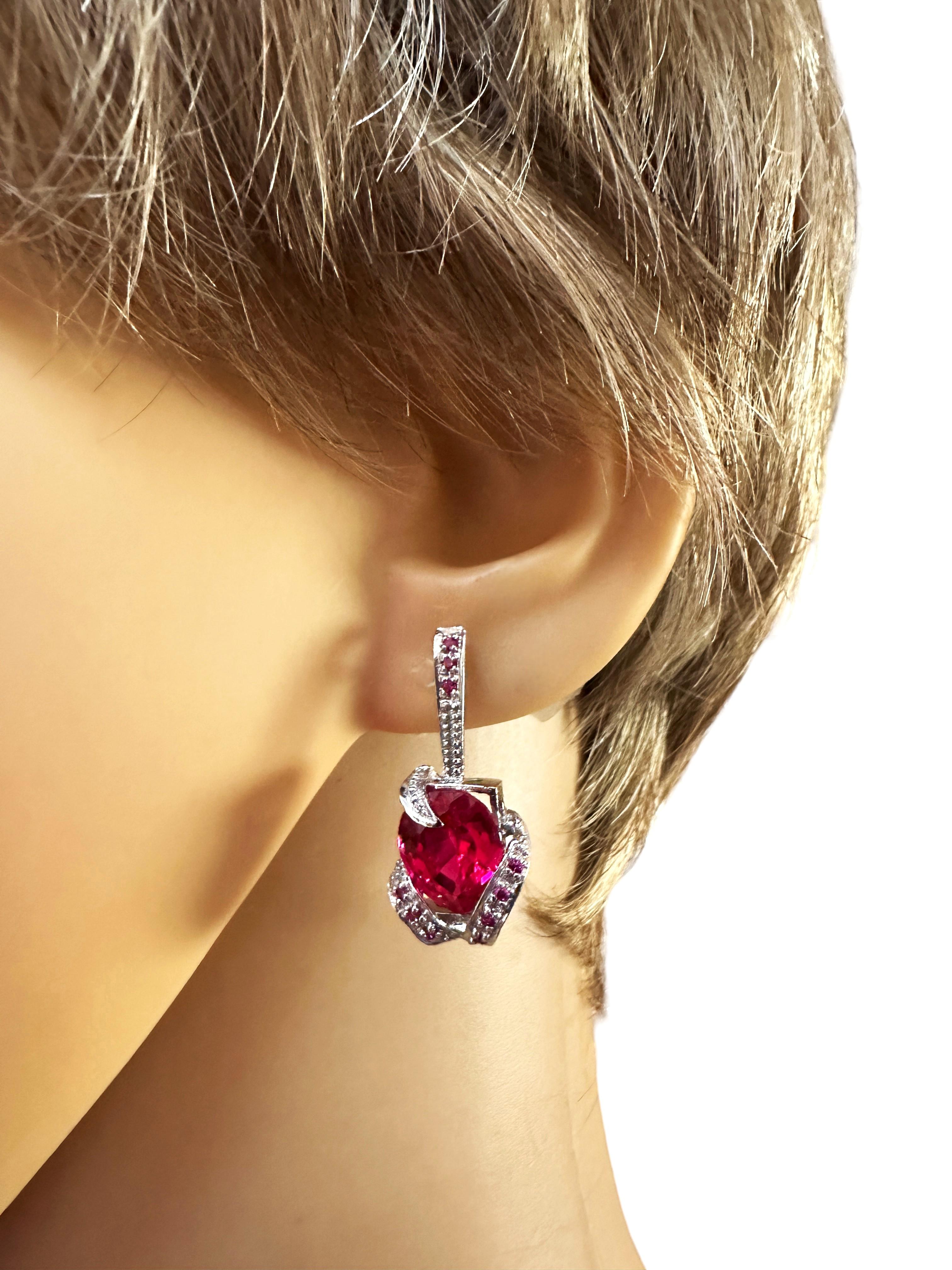 Art Deco New African 9.70 Ct Pinkish Red Sapphire Sterling Earrings For Sale