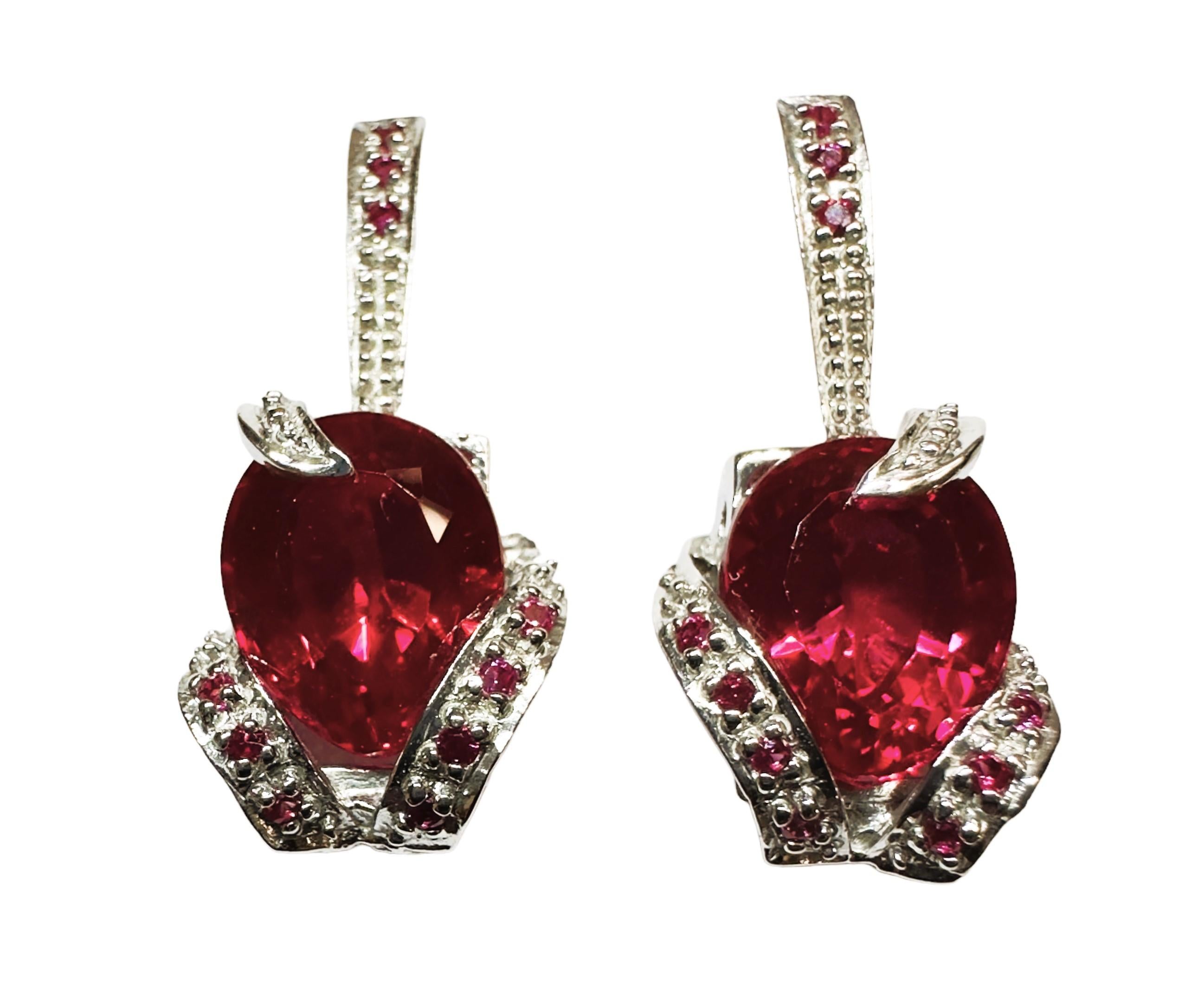 New African 9.70 Ct Pinkish Red Sapphire Sterling Earrings In New Condition For Sale In Eagan, MN