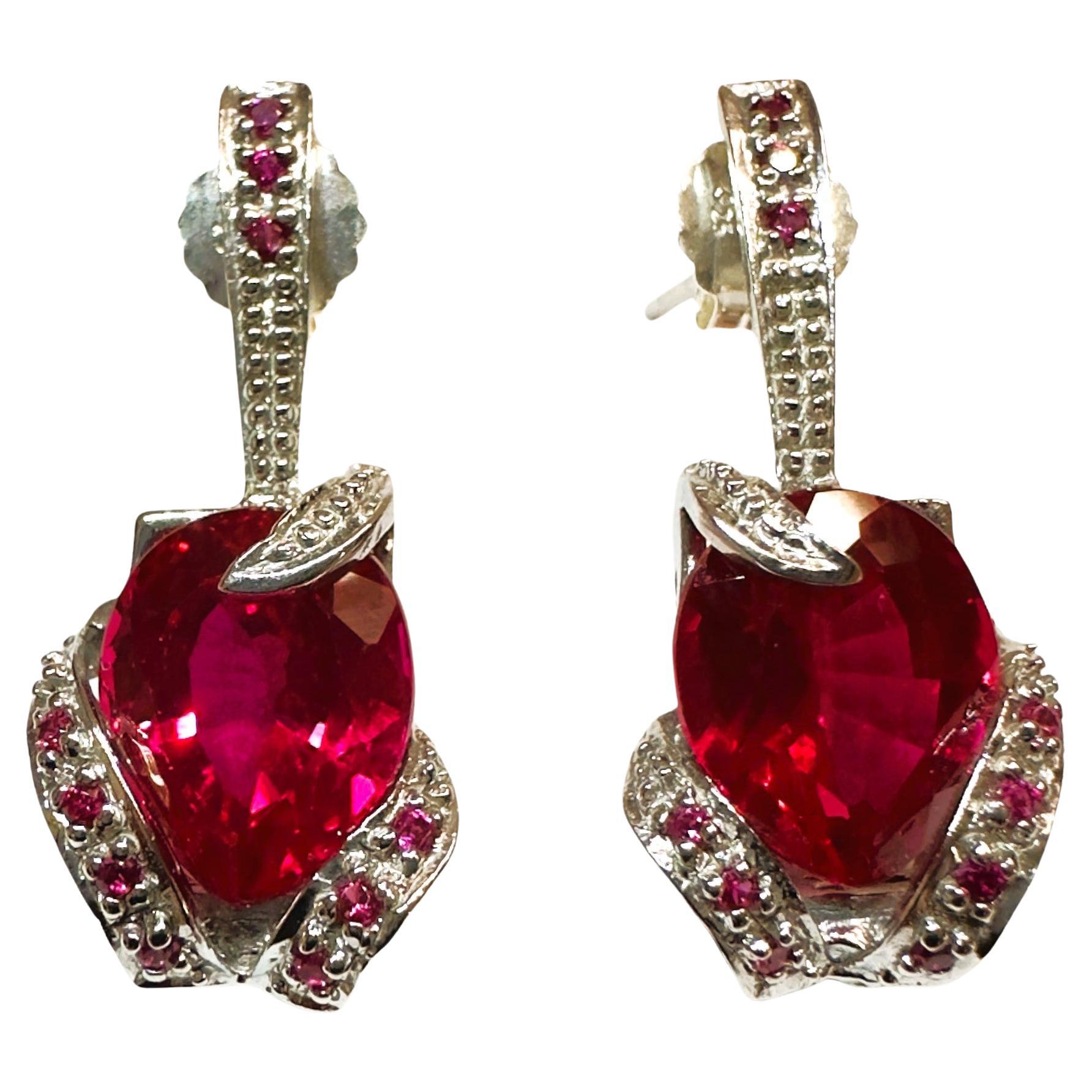 New African 9.70 Ct Pinkish Red Sapphire Sterling Earrings For Sale