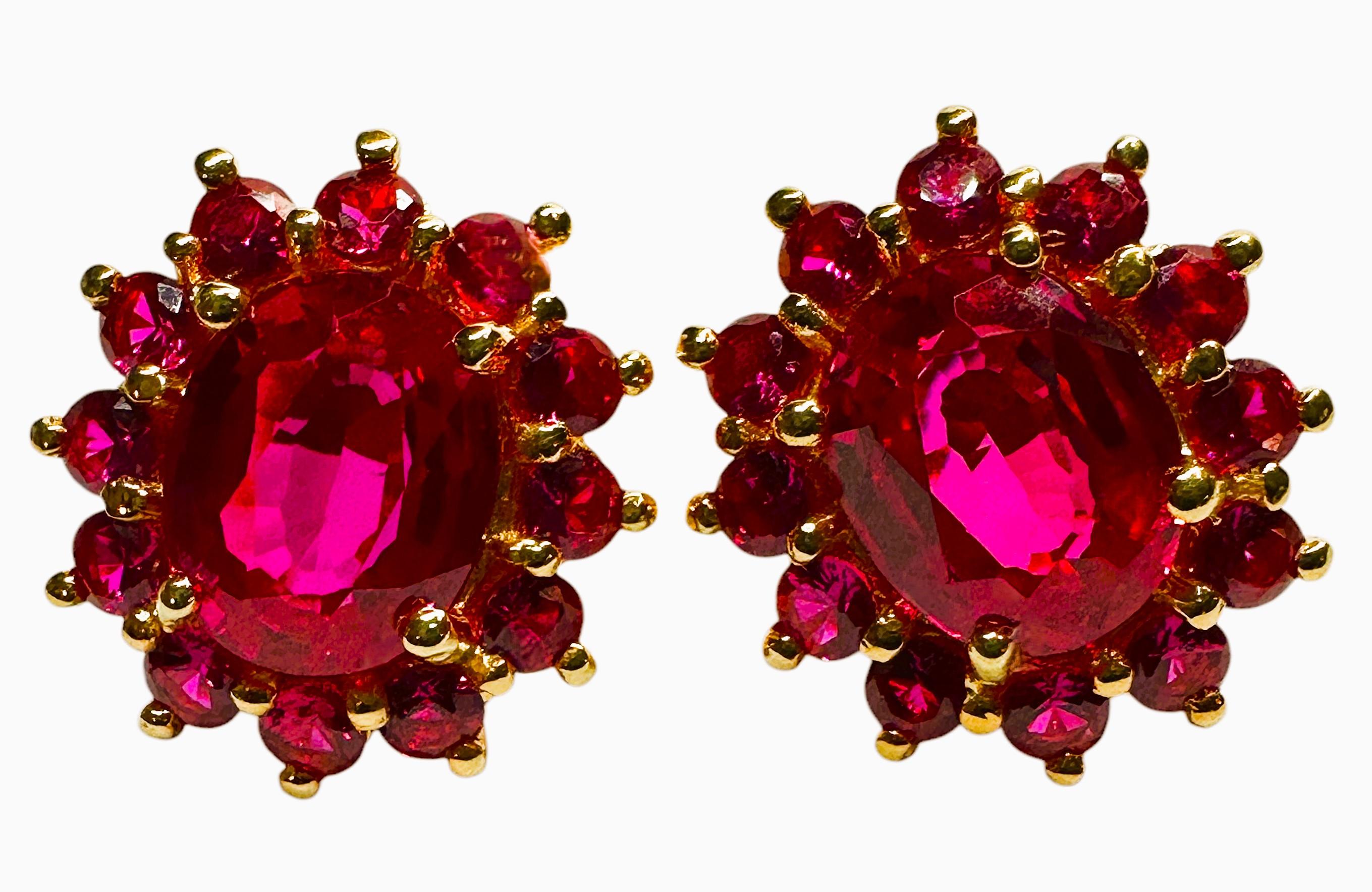 Oval Cut New African 9.80 ct Pinkish Red Tourmaline & Sapp YGold Plated Sterling Earrings