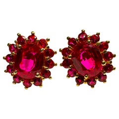 New African 9.80 ct Pinkish Red Tourmaline & Sapp YGold Plated Sterling Earrings