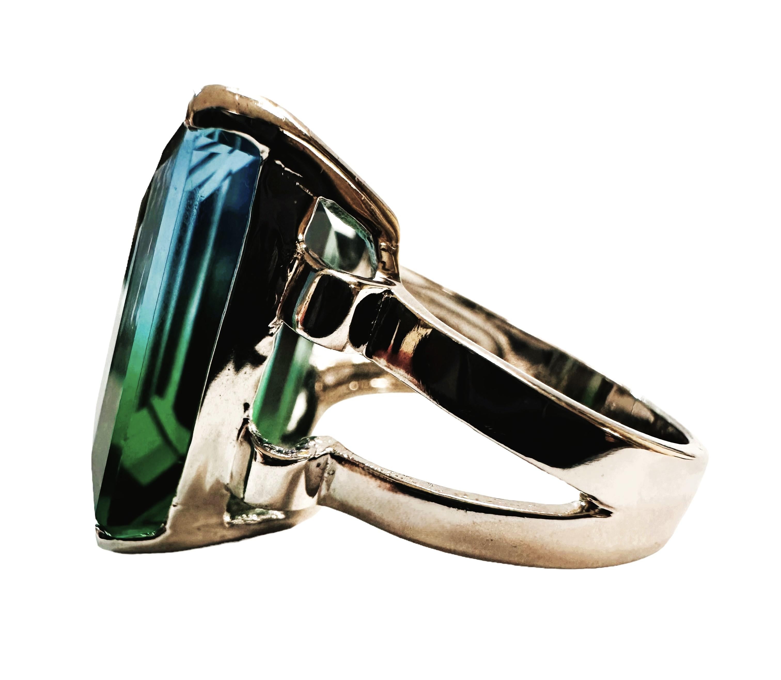 Neue afrikanische Bi-Color 22,0 Karat Turmalin Sterling Ring Größe 7,25 (Art déco)