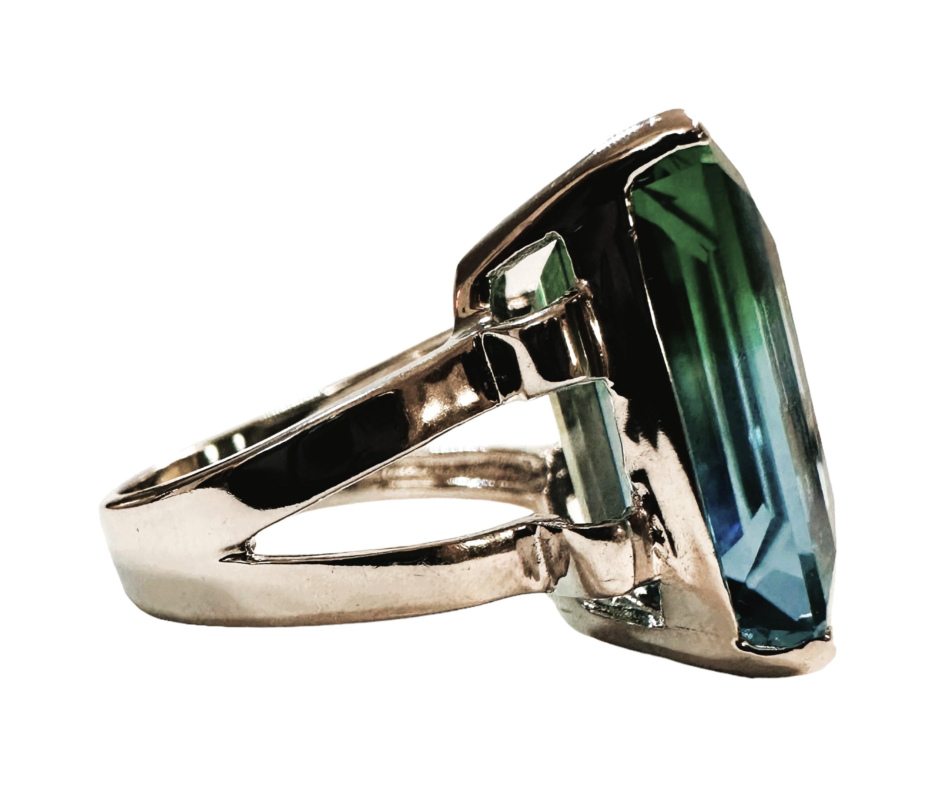 Neue afrikanische Bi-Color 22,0 Karat Turmalin Sterling Ring Größe 7,25 (Baguette-Treppenschliff)