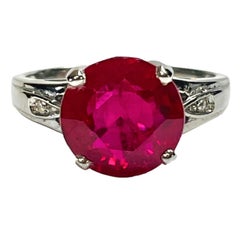 New African Blood Red 5.50 Ct Ruby & White Sapphire Sterling Ring Size 6.75