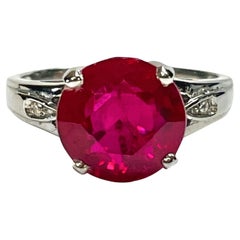 New African Blood Red 5.50 Ct Ruby & White Sapphire Sterling Ring Size 6.75