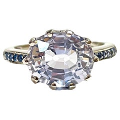 New African Cornflower Blue Sapphire & White CZ Sterling Silver Ring Size 7