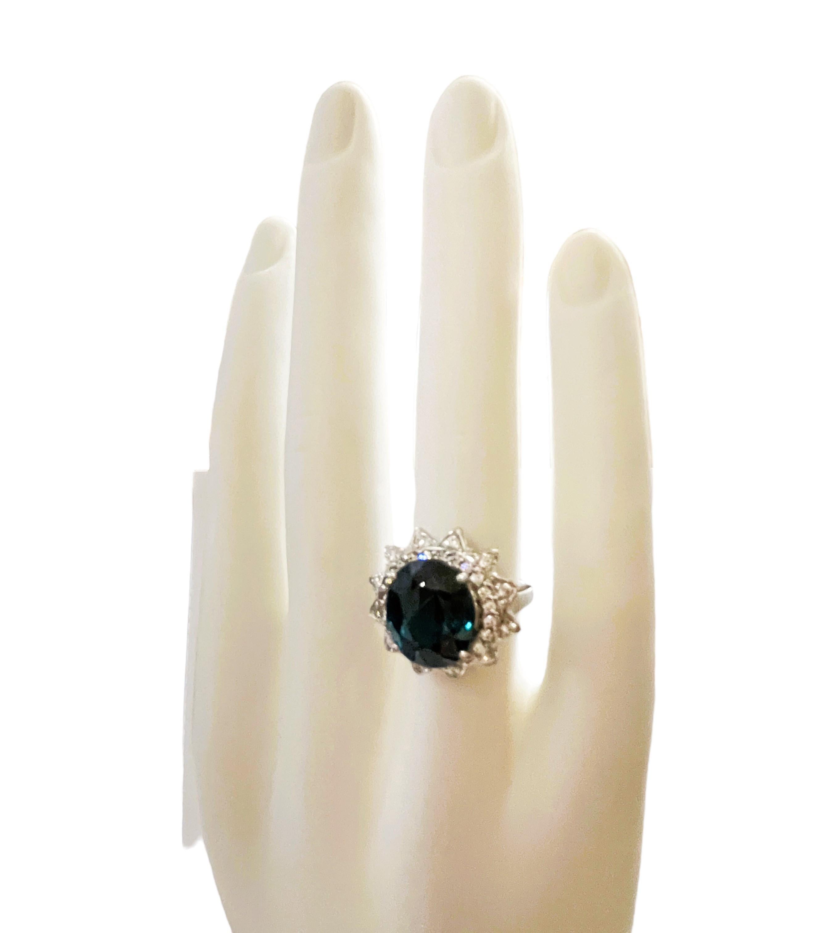 New African Deep Blue Teal 8.60ct Tourmaline & Sapphire Sterling Ring 4