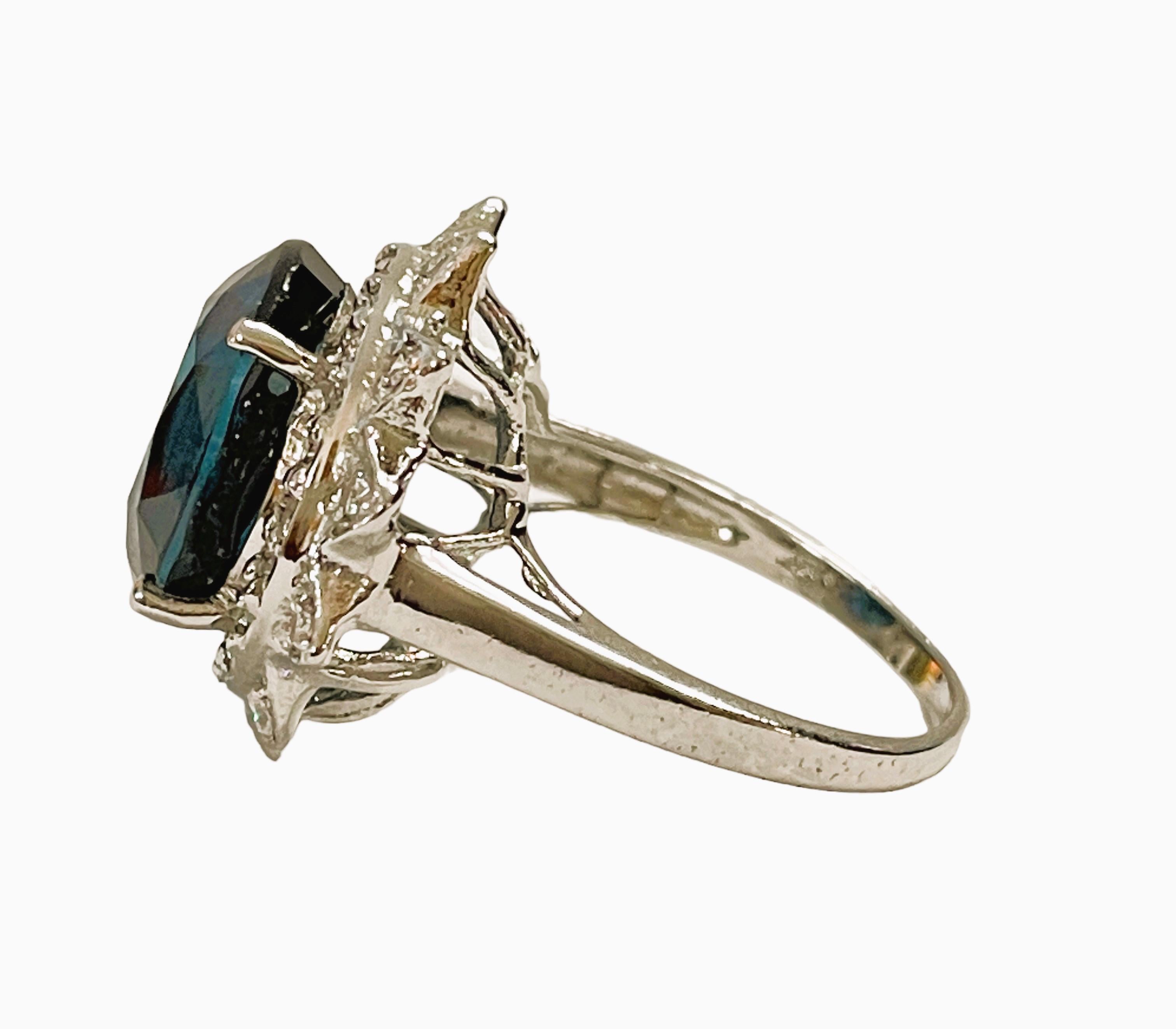 New African Deep Blue Teal 8.60ct Tourmaline & Sapphire Sterling Ring In New Condition In Eagan, MN