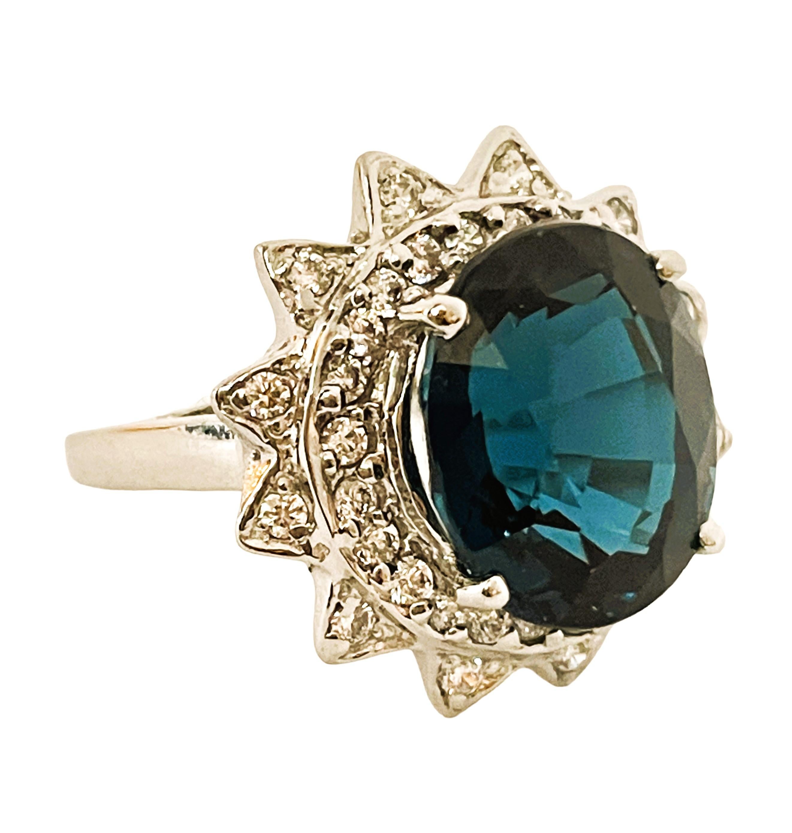 New African Deep Blue Teal 8.60ct Tourmaline & Sapphire Sterling Ring 2