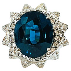 New African Deep Blue Teal 8.60ct Tourmaline & Sapphire Sterling Ring