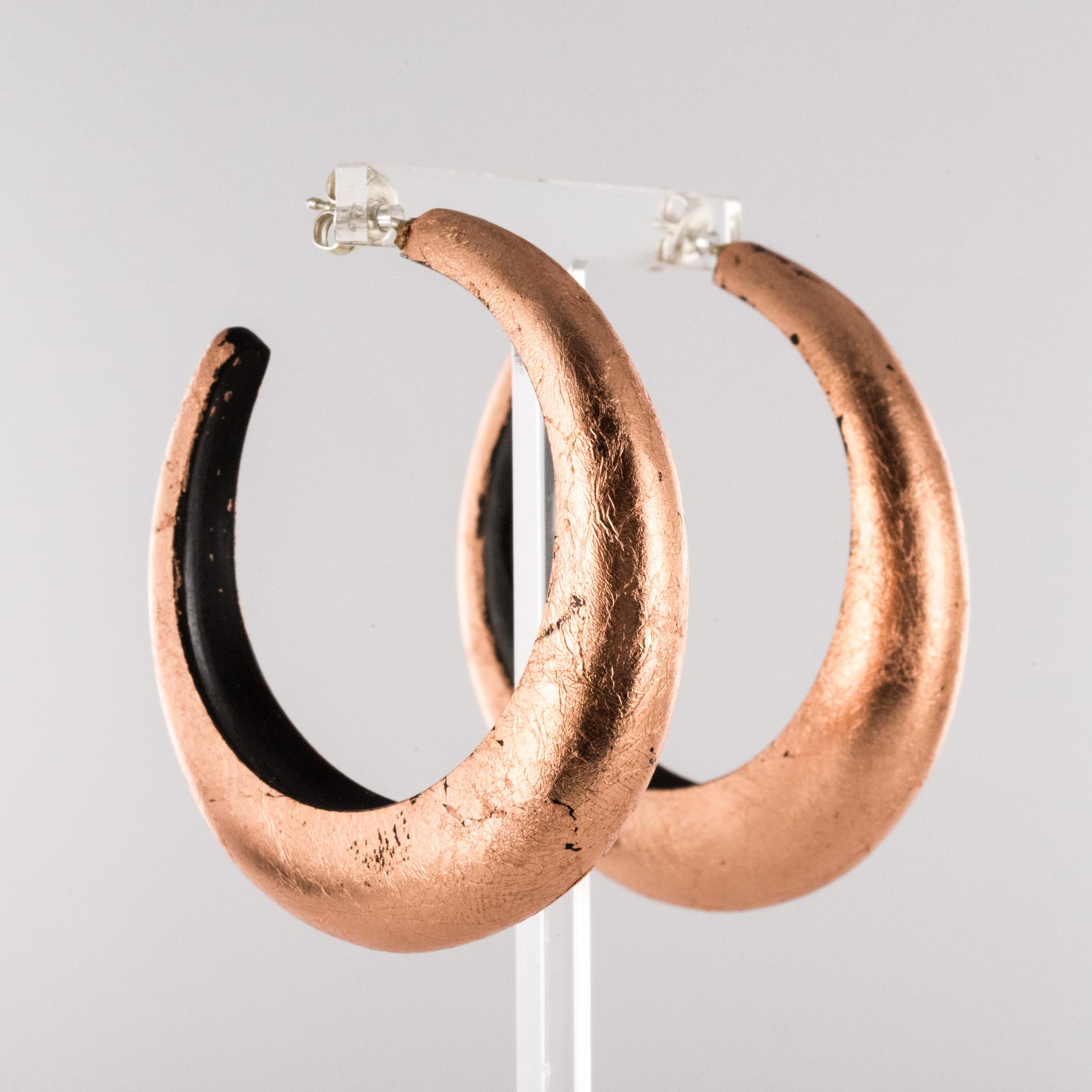 African Ebony Copper Hoops Earrings 3