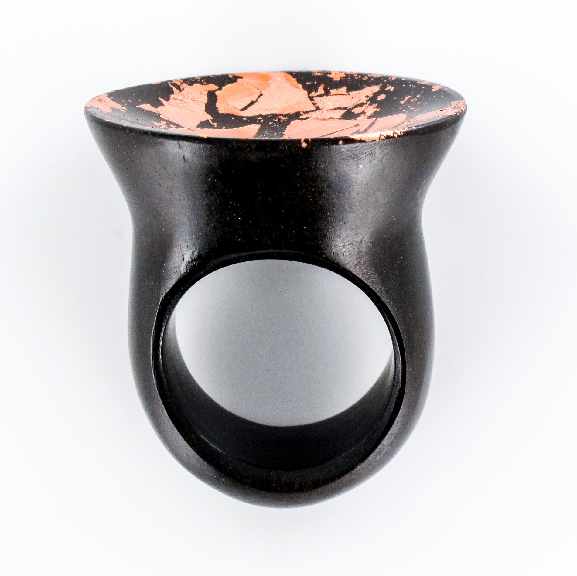 African Ebony Copper Leaf Round Ring 7