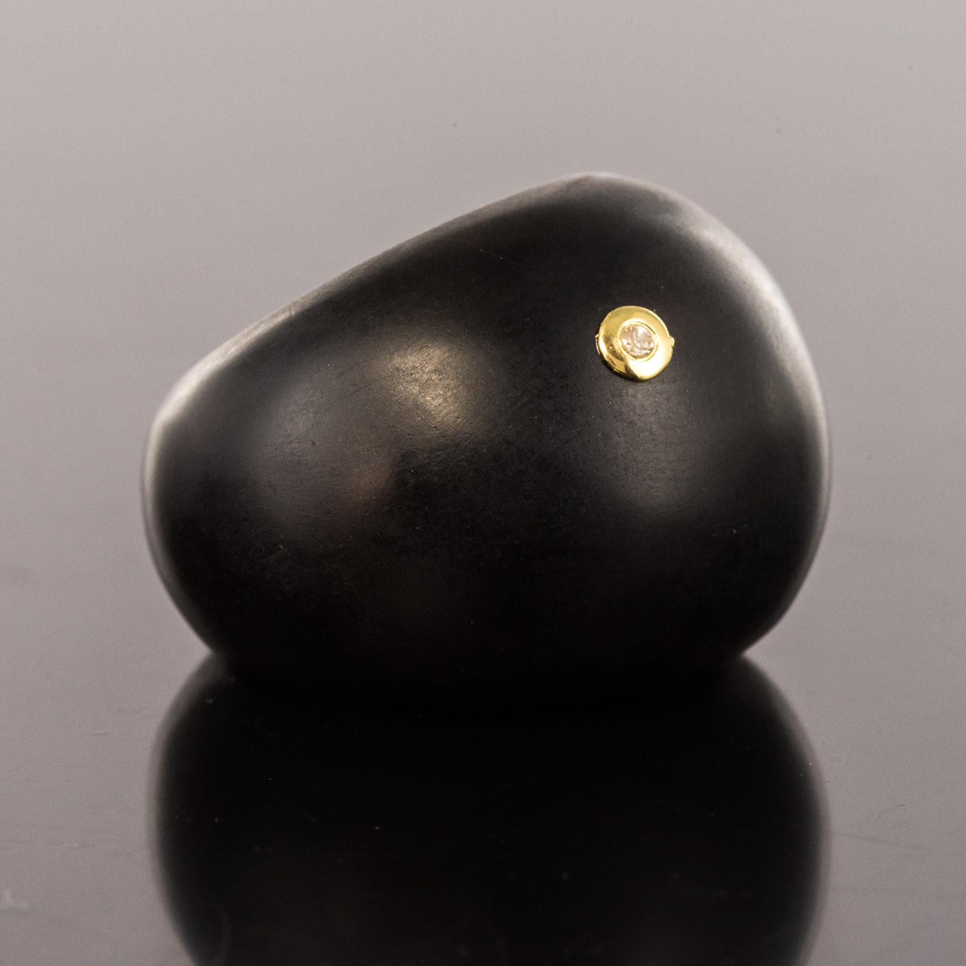 African Ebony Diamond Ball Ring In Excellent Condition In Poitiers, FR
