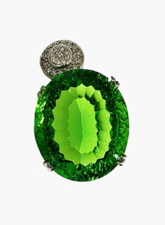 New African Green Apple Concave Oval 34.50 Ct Peridot Sterling Pendant