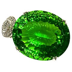 New African Green Apple Concave Oval 34.50 Ct Peridot Sterling Pendant