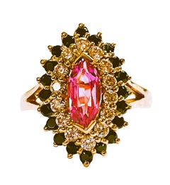 New African IF 1 Ct Pink Marquise, White Sapp, Spinel Rgold Plate Sterling Ring