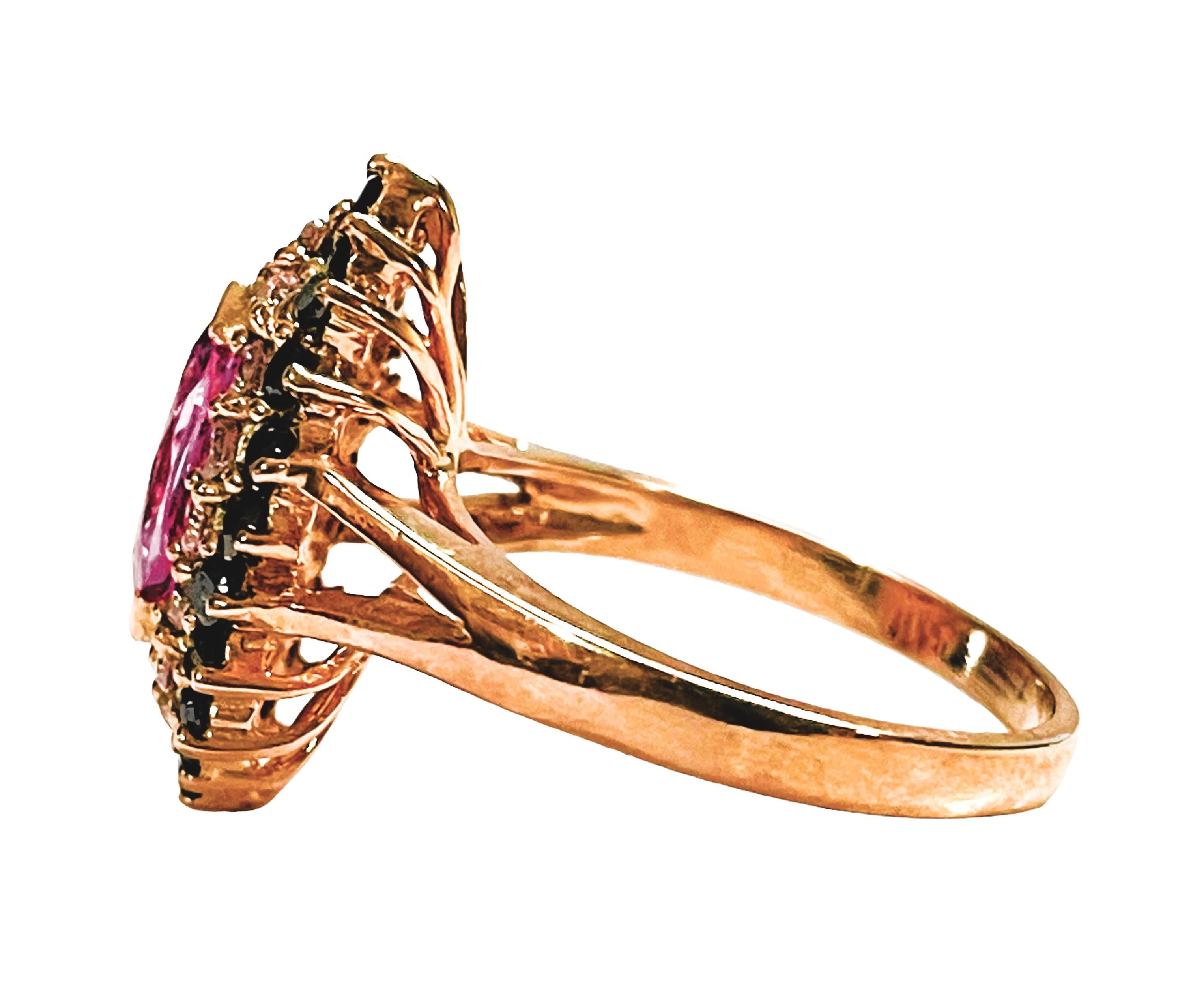 Art Deco New African IF 1 Ct Pink Marquise, White Sapp, Spinel Rgold Plate Sterling Ring 