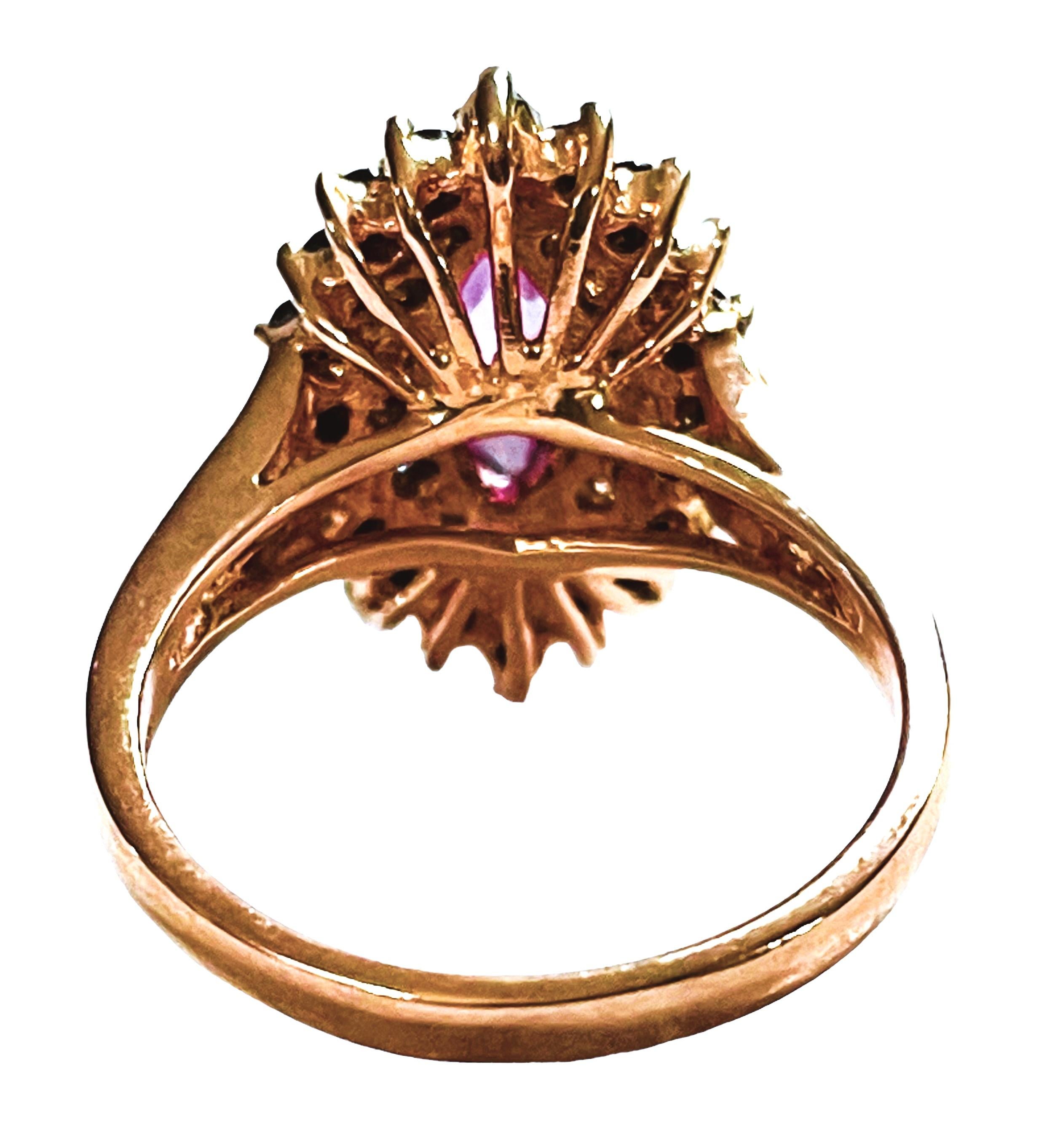 Marquise Cut New African IF 1 Ct Pink Marquise, White Sapp, Spinel Rgold Plate Sterling Ring 
