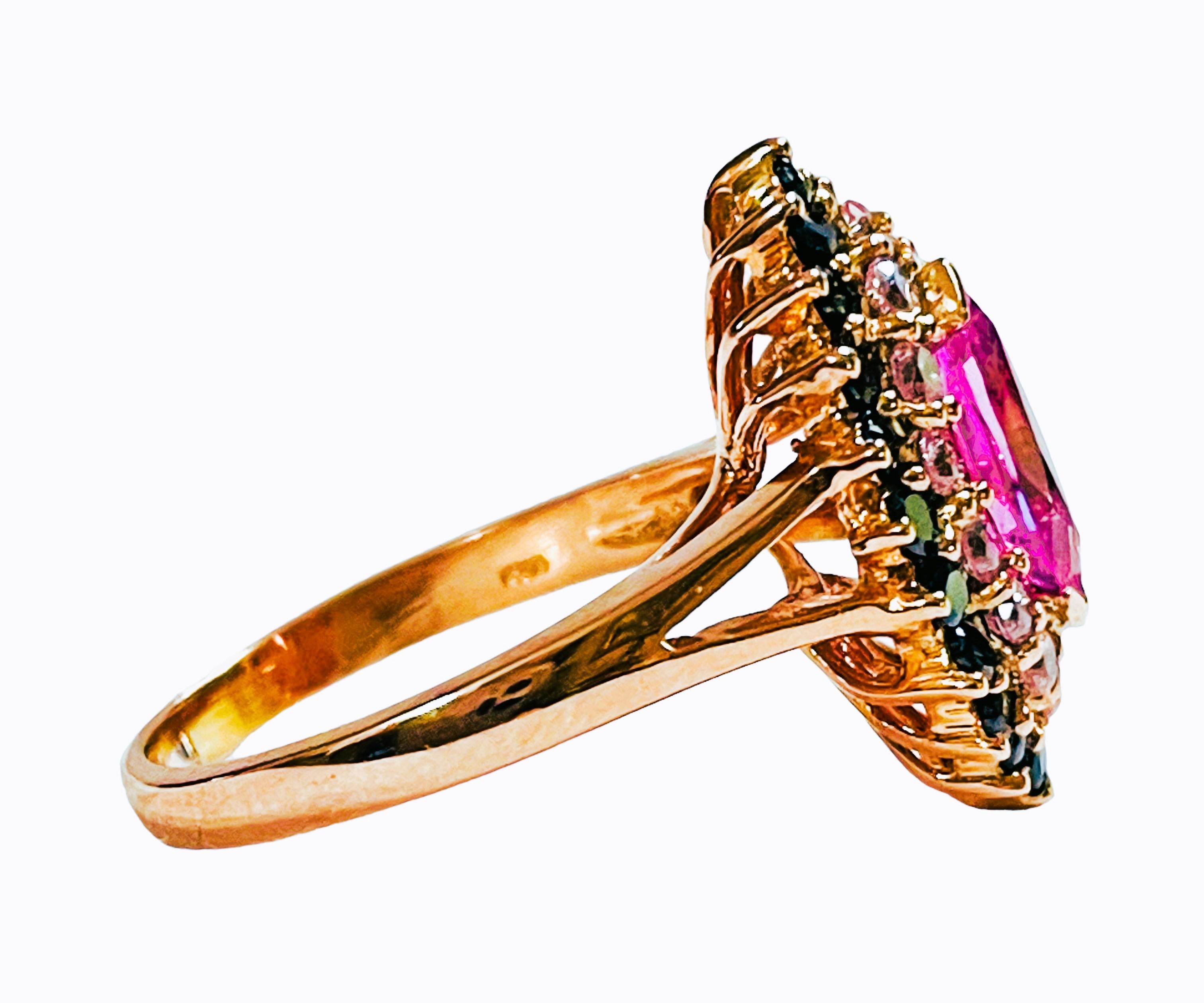 New African IF 1 Ct Pink Marquise, White Sapp, Spinel Rgold Plate Sterling Ring  In New Condition In Eagan, MN