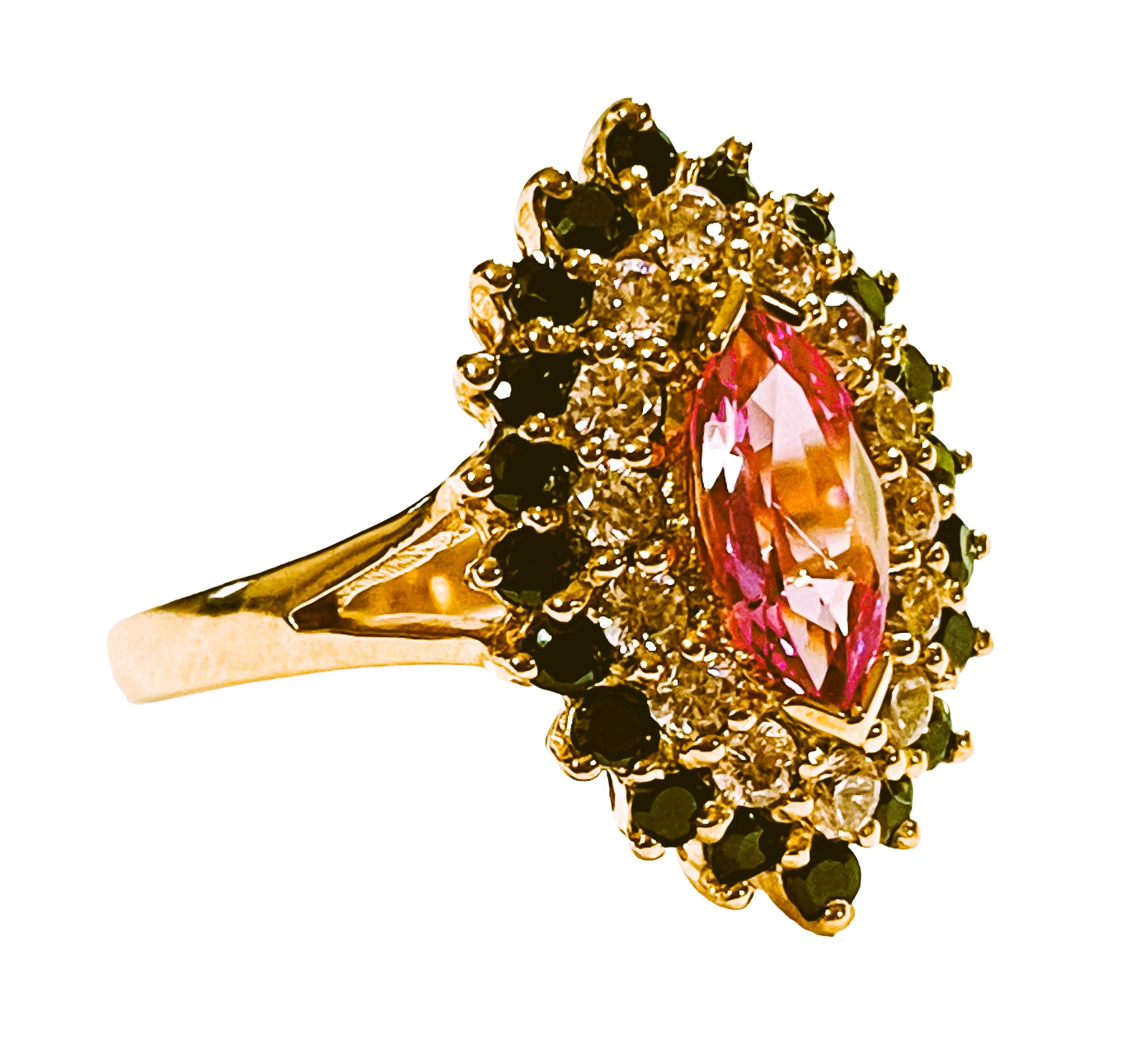 Women's New African IF 1 Ct Pink Marquise, White Sapp, Spinel Rgold Plate Sterling Ring 