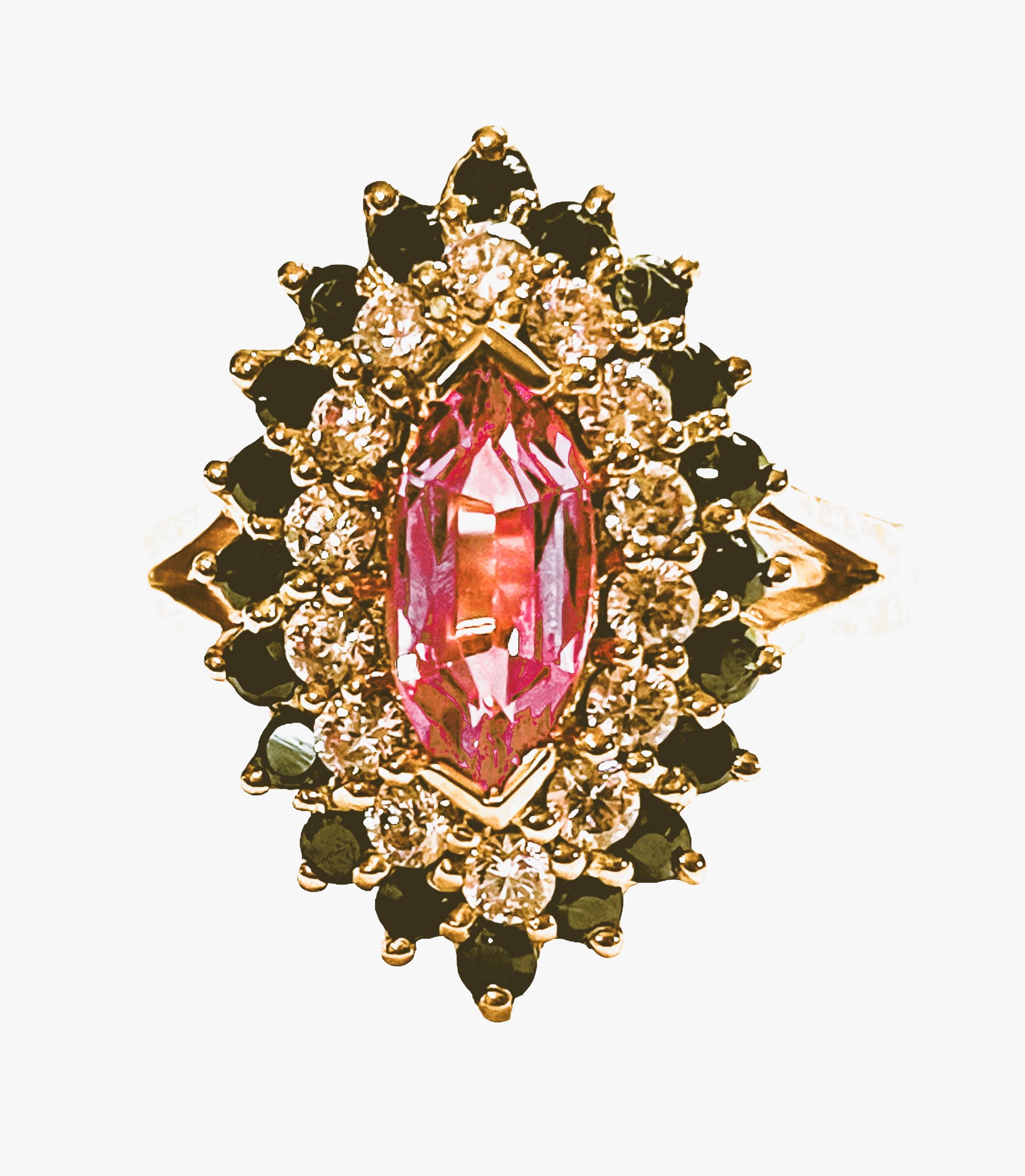 New African IF 1 Ct Pink Marquise, White Sapp, Spinel Rgold Plate Sterling Ring  1