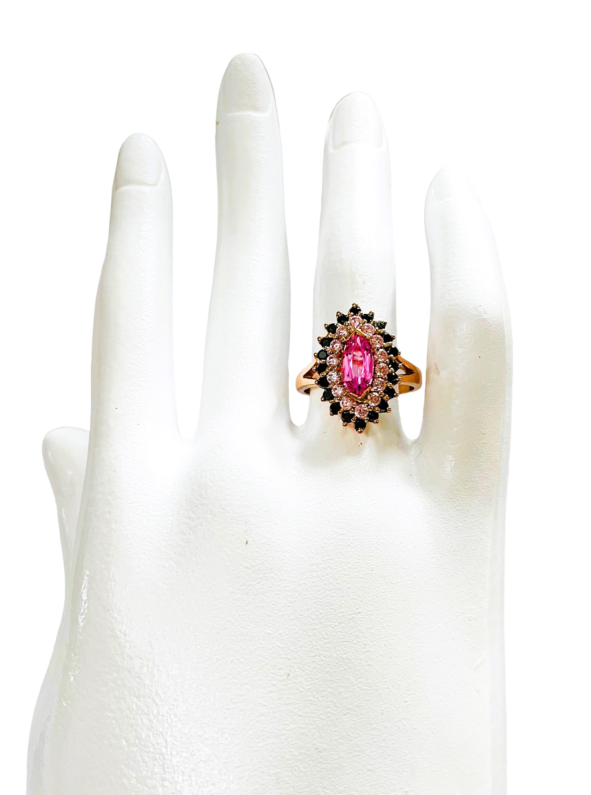 New African IF 1 Ct Pink Marquise, White Sapp, Spinel Rgold Plate Sterling Ring  2