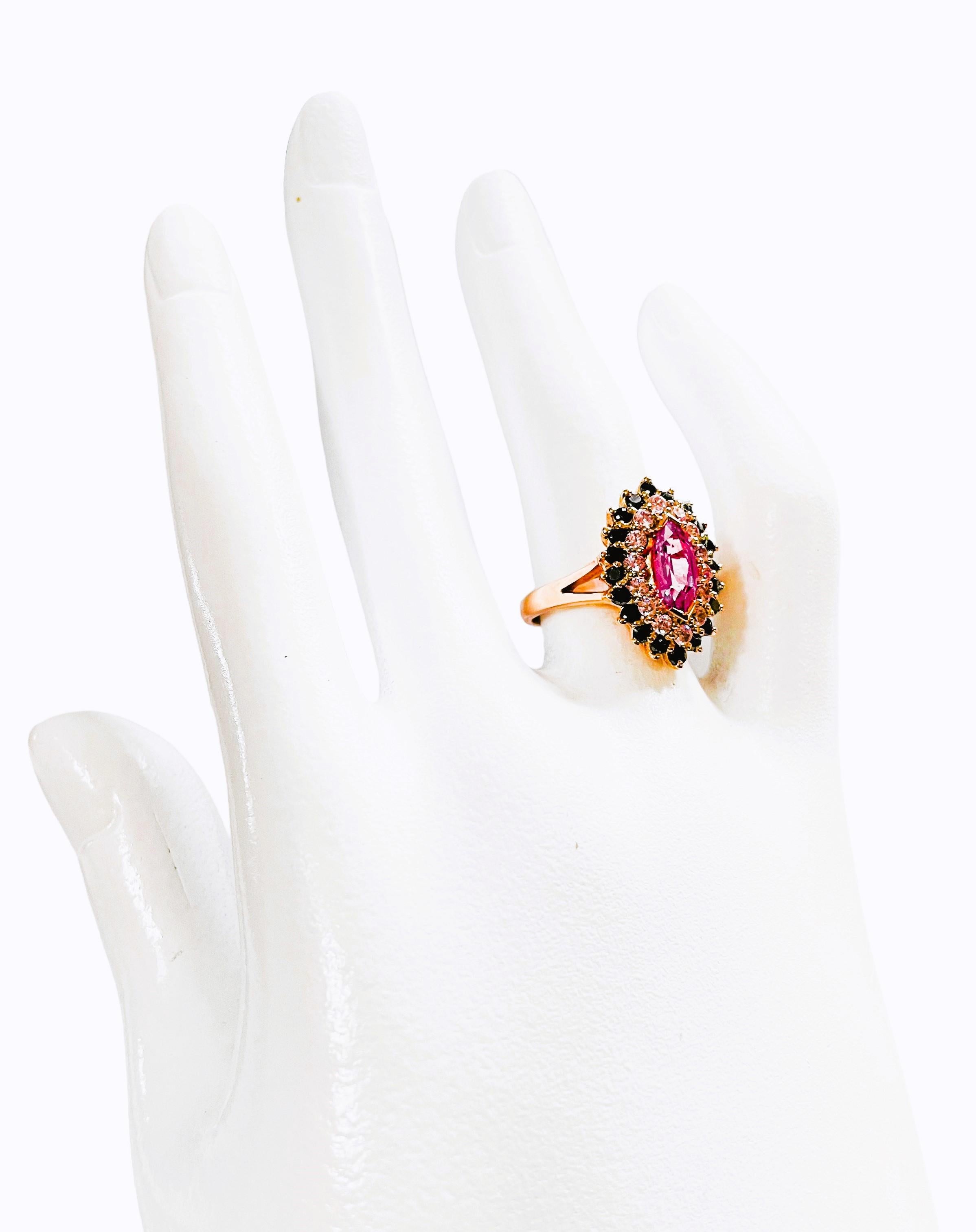 New African IF 1 Ct Pink Marquise, White Sapp, Spinel Rgold Plate Sterling Ring  3