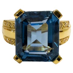 New African IF 10.2 Ct Swiss Blue Topaz & Sapphire YGold Plated Sterling Ring