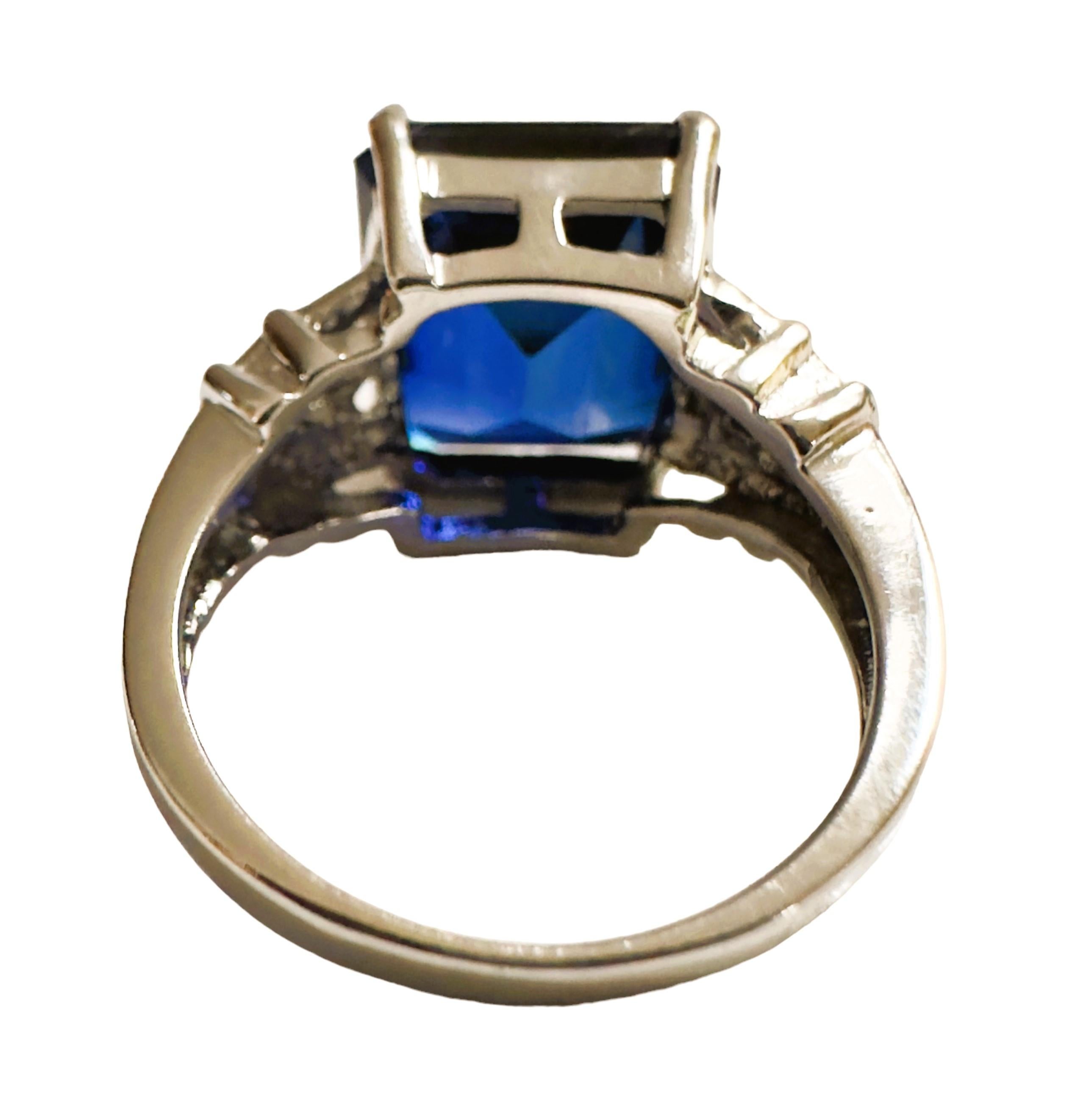 Princess Cut New African IF 10.20 Ct Deep Blue Sapphire Sterling Ring Size 6.25
