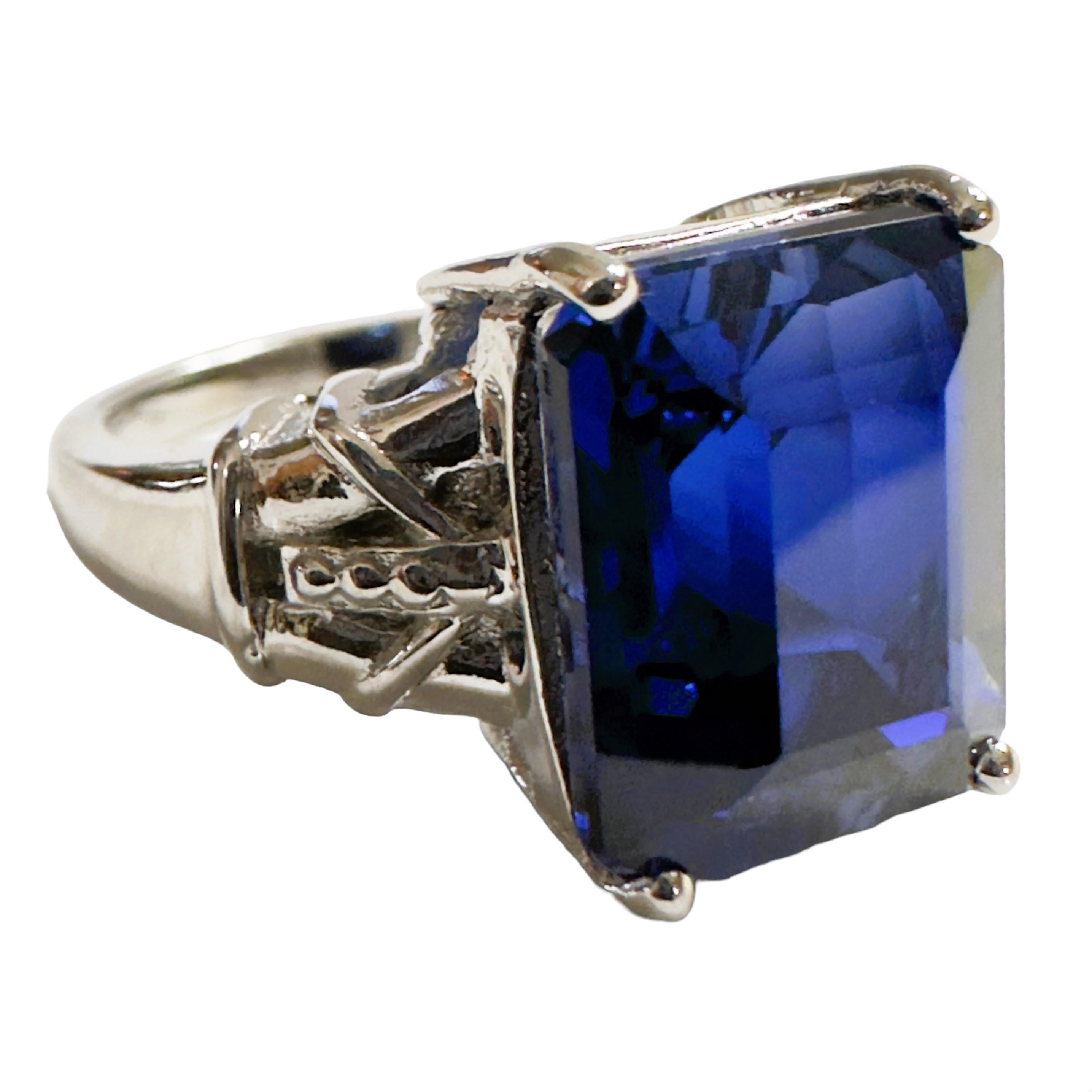 Women's New African IF 10.20 Ct Deep Blue Sapphire Sterling Ring Size 6.25