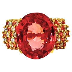 New African IF 10.4ct Pink Orange Padparadscha and Sapphire Ygold Sterling Ring
