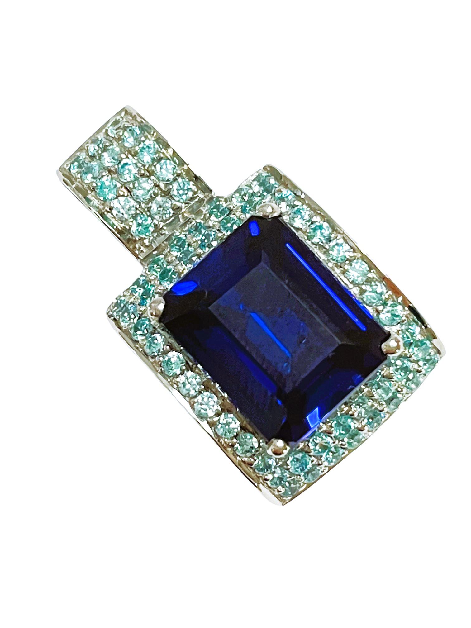 New African If 10.7 Carat Deep Blue and Neon Blue Sapphire Sterling Pendant In New Condition In Eagan, MN