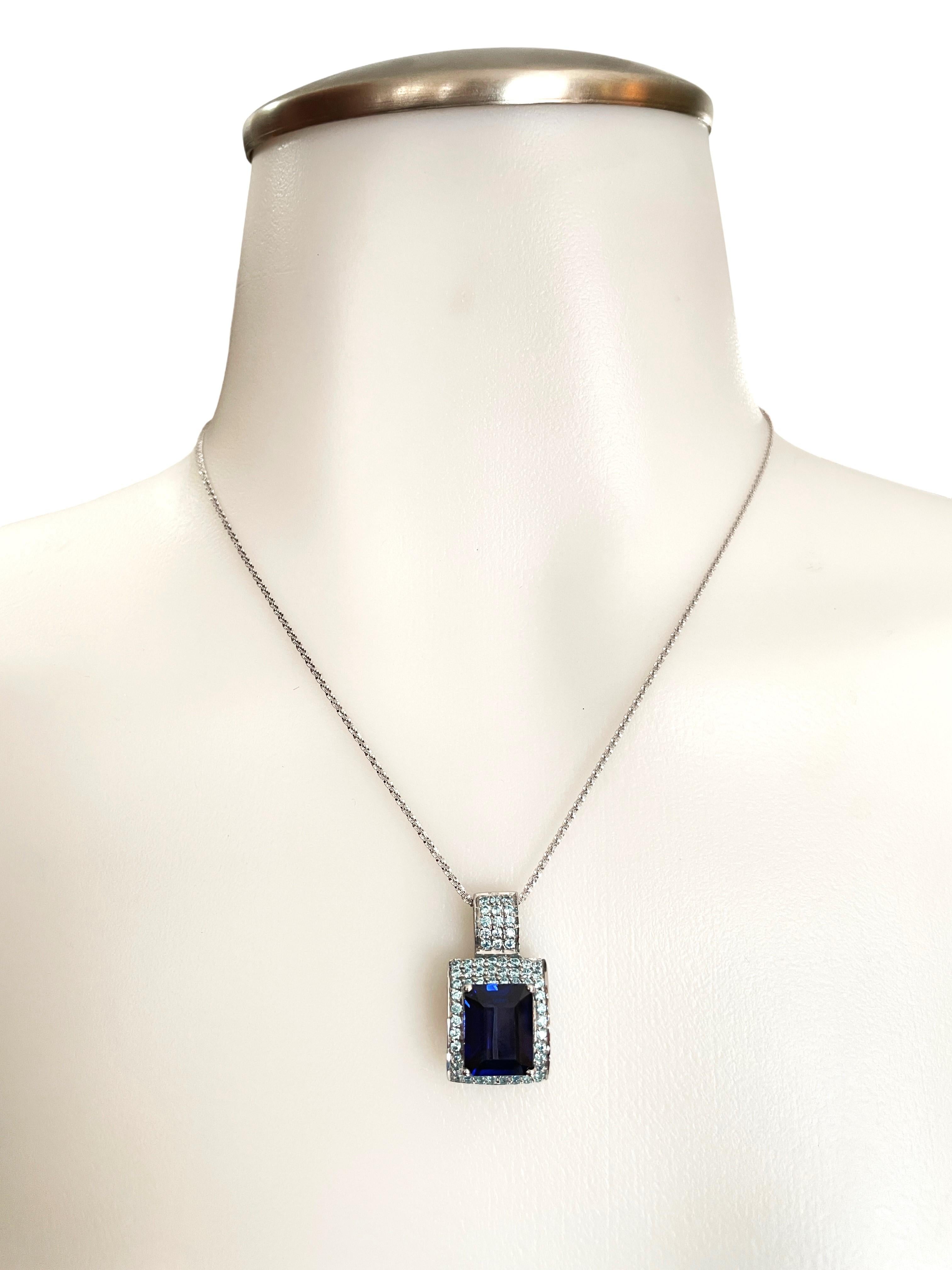 New African If 10.7 Carat Deep Blue and Neon Blue Sapphire Sterling Pendant 1
