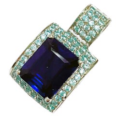 New African If 10.7 Carat Deep Blue and Neon Blue Sapphire Sterling Pendant
