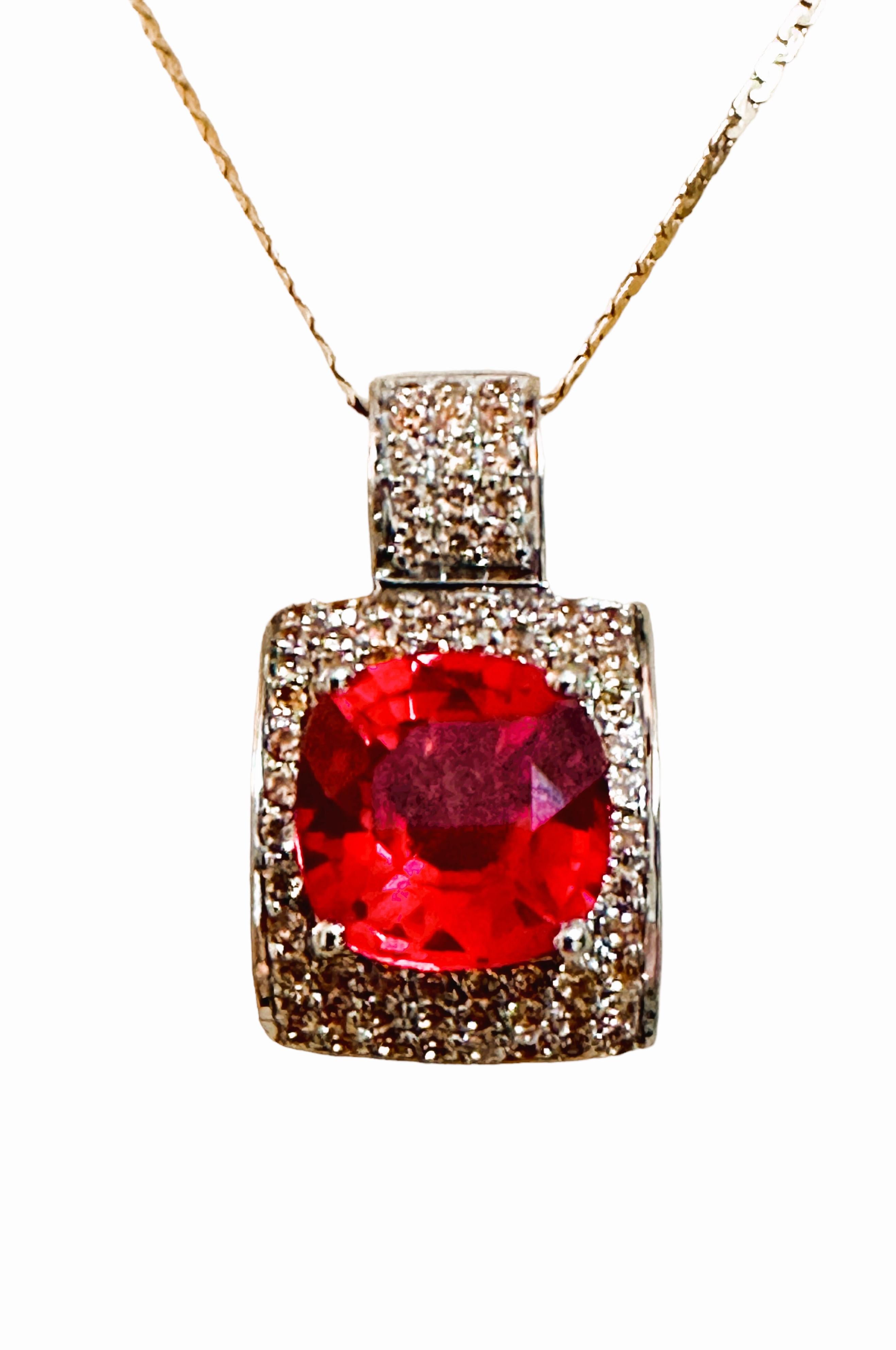 Art Deco New African If 10.7 Carat Pinkish Red and Champagne Sapphire Sterling Pendant