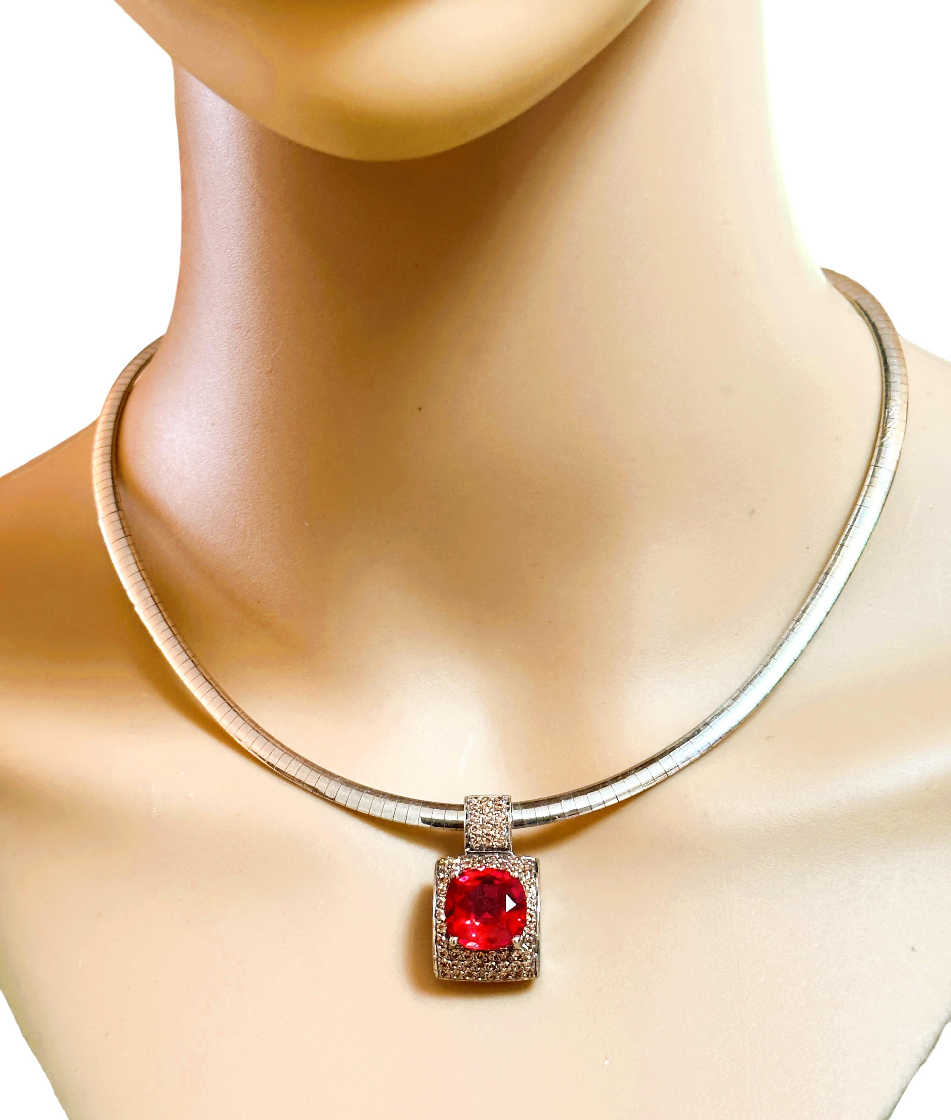 Emerald Cut New African If 10.7 Carat Pinkish Red and Champagne Sapphire Sterling Pendant